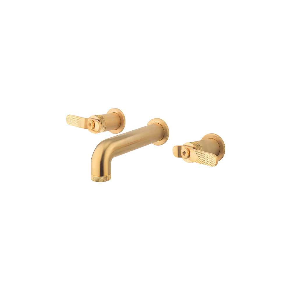 Union Basin 3 Hole Set Wall Mounted Brushed Brass Lever