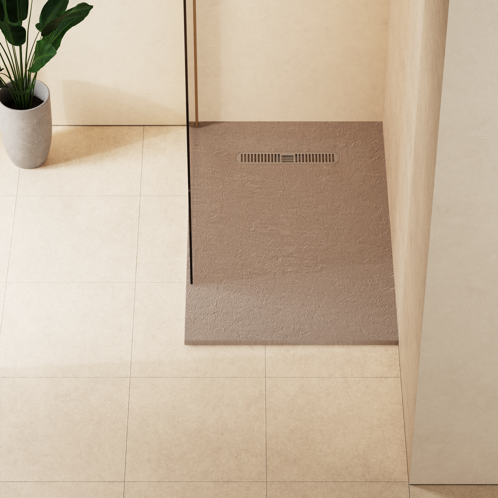 Vito Textured Rectangle Anti Slip Class C Shower Tray Brown