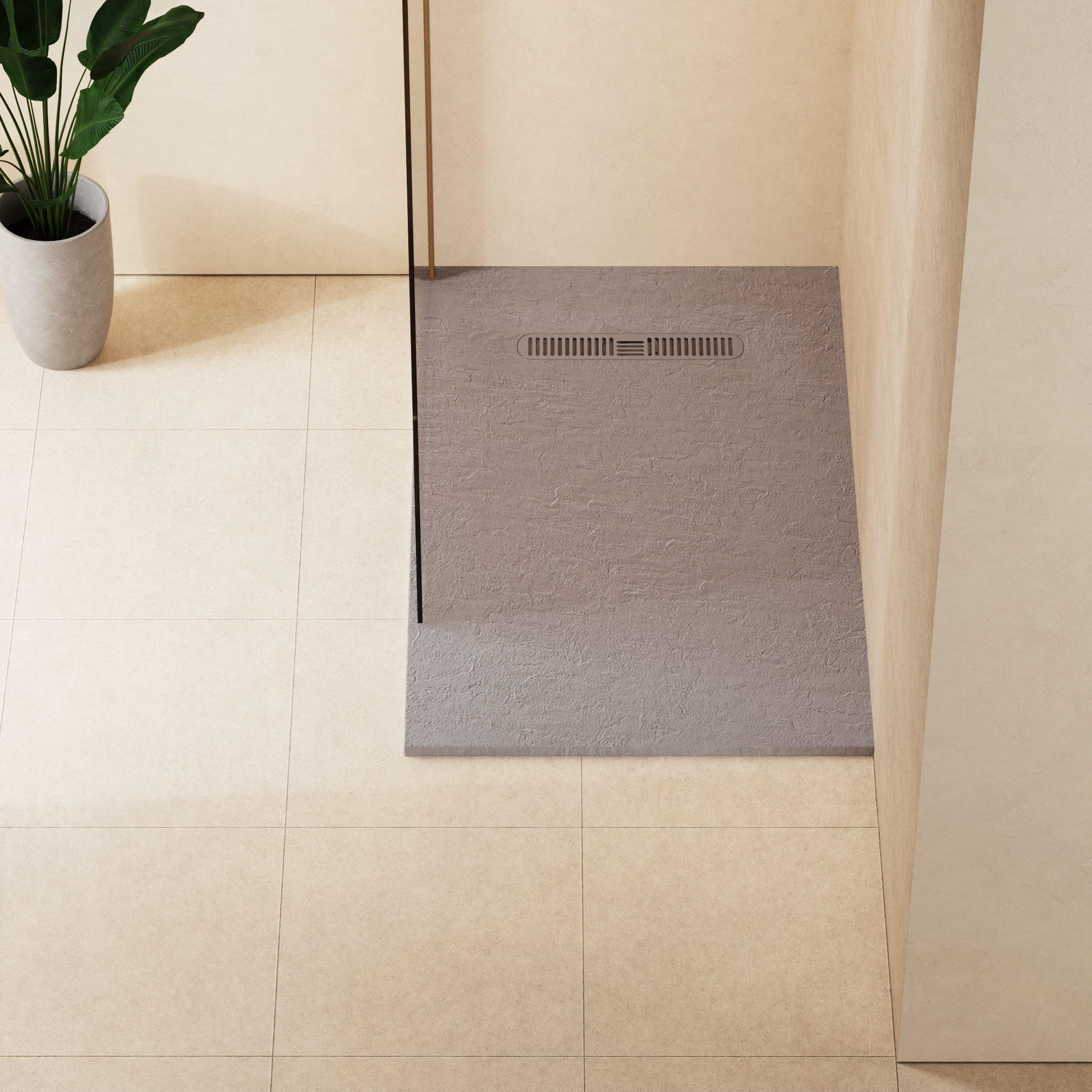 Vito Textured Rectangle Anti Slip Class C Shower Tray Light Grey