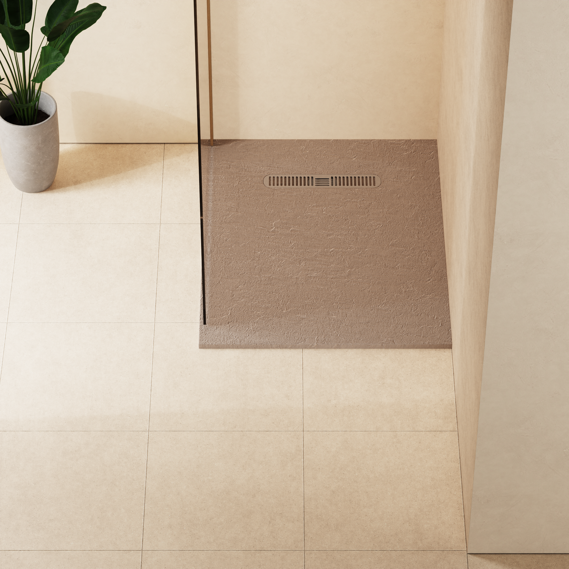Vito Textured Rectangle Anti Slip Class C Shower Tray Brown
