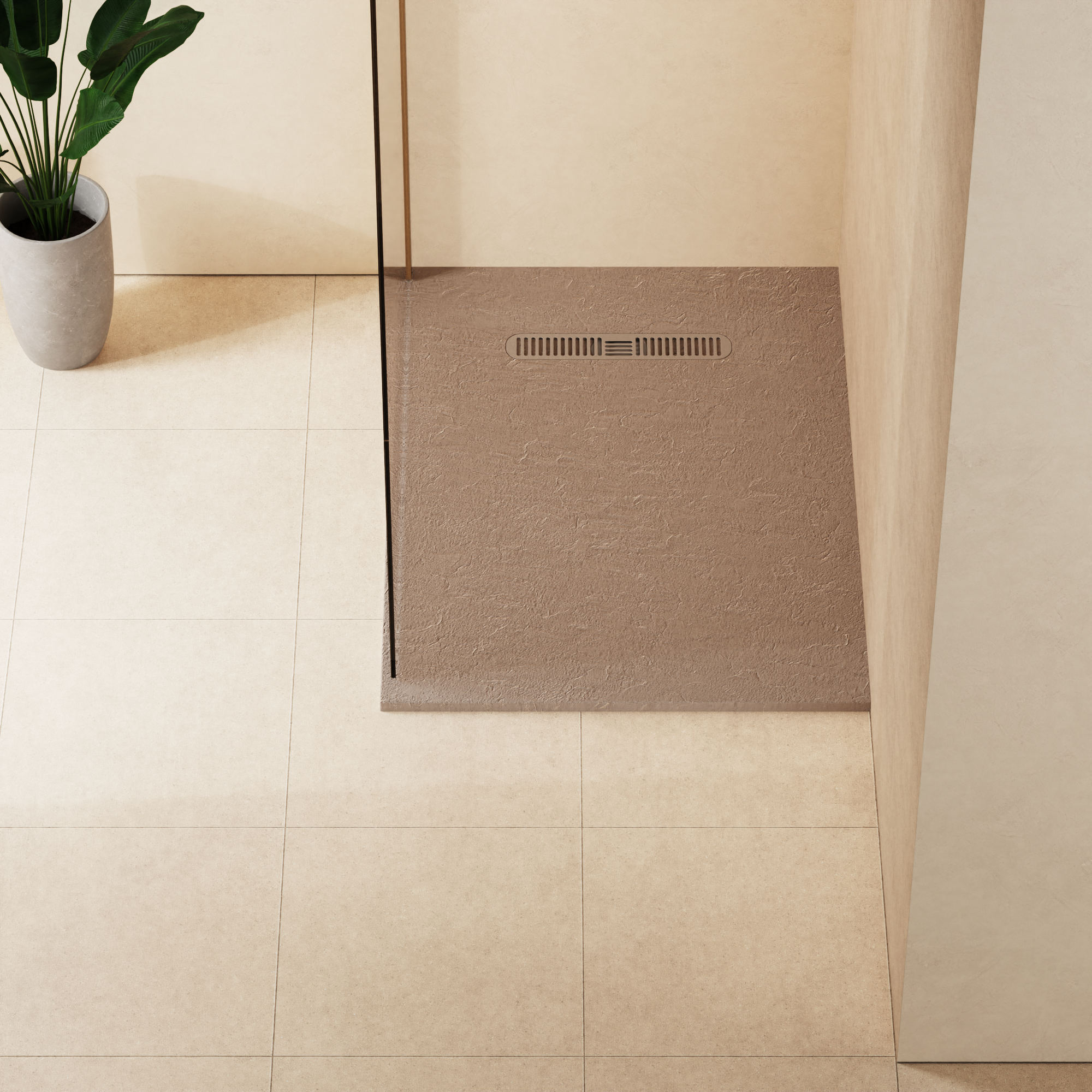 Vito Textured Rectangle Anti Slip Class C Shower Tray Brown