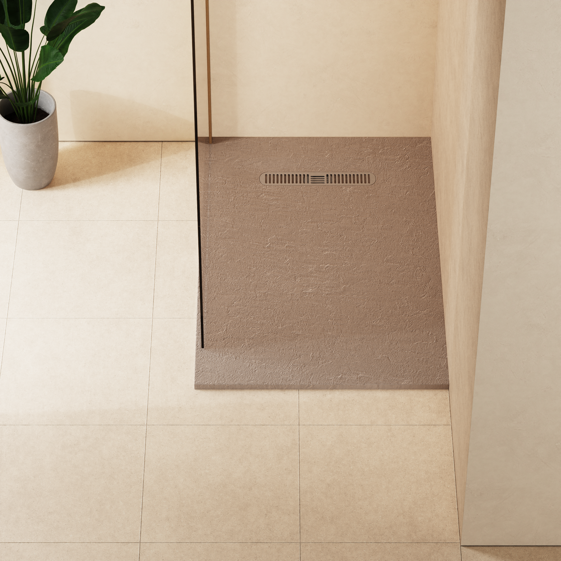 Vito Textured Rectangle Anti Slip Class C Shower Tray Brown