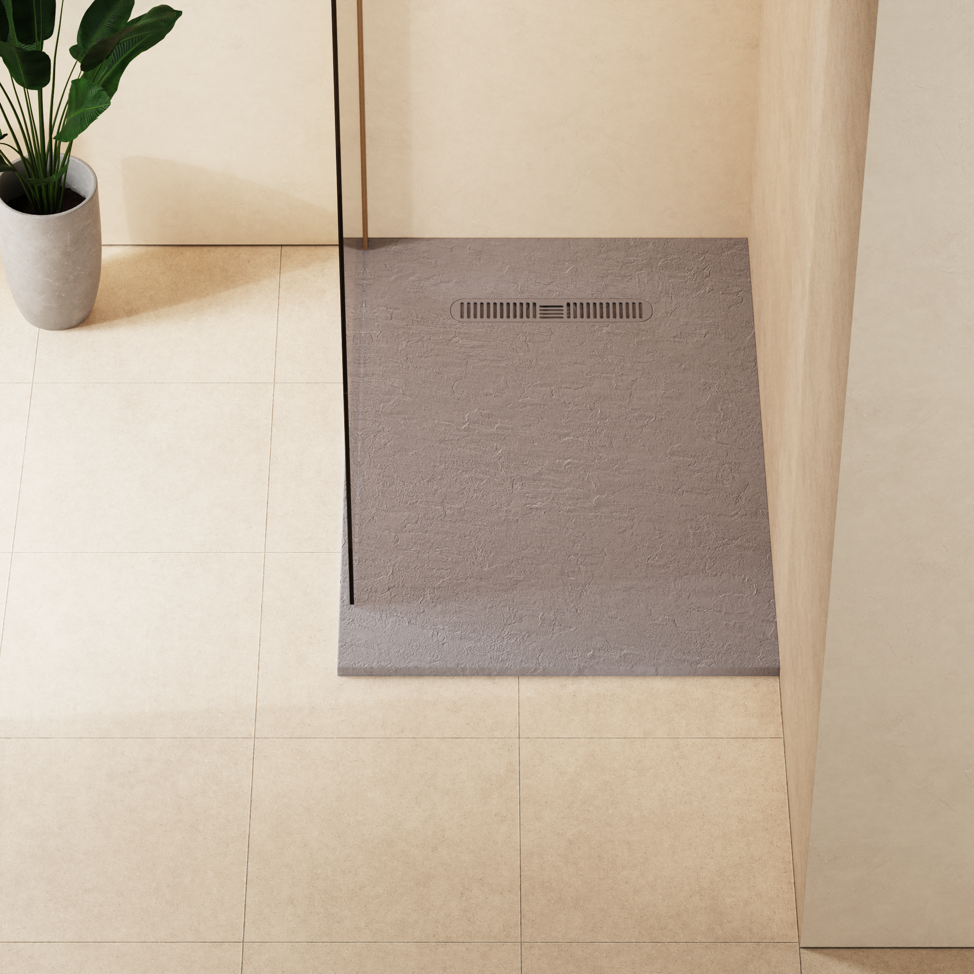Vito Textured Rectangle Anti Slip Class C Shower Tray Light Grey