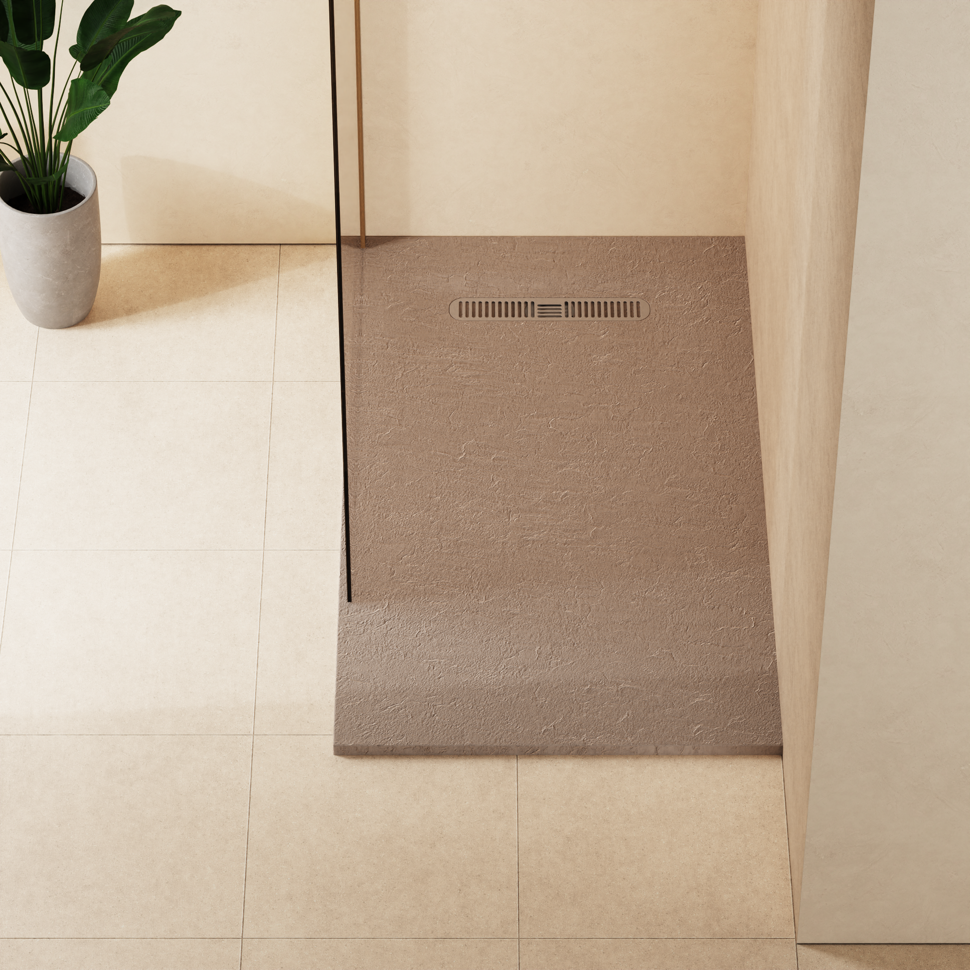 Vito Textured Rectangle Anti Slip Class C Shower Tray Brown