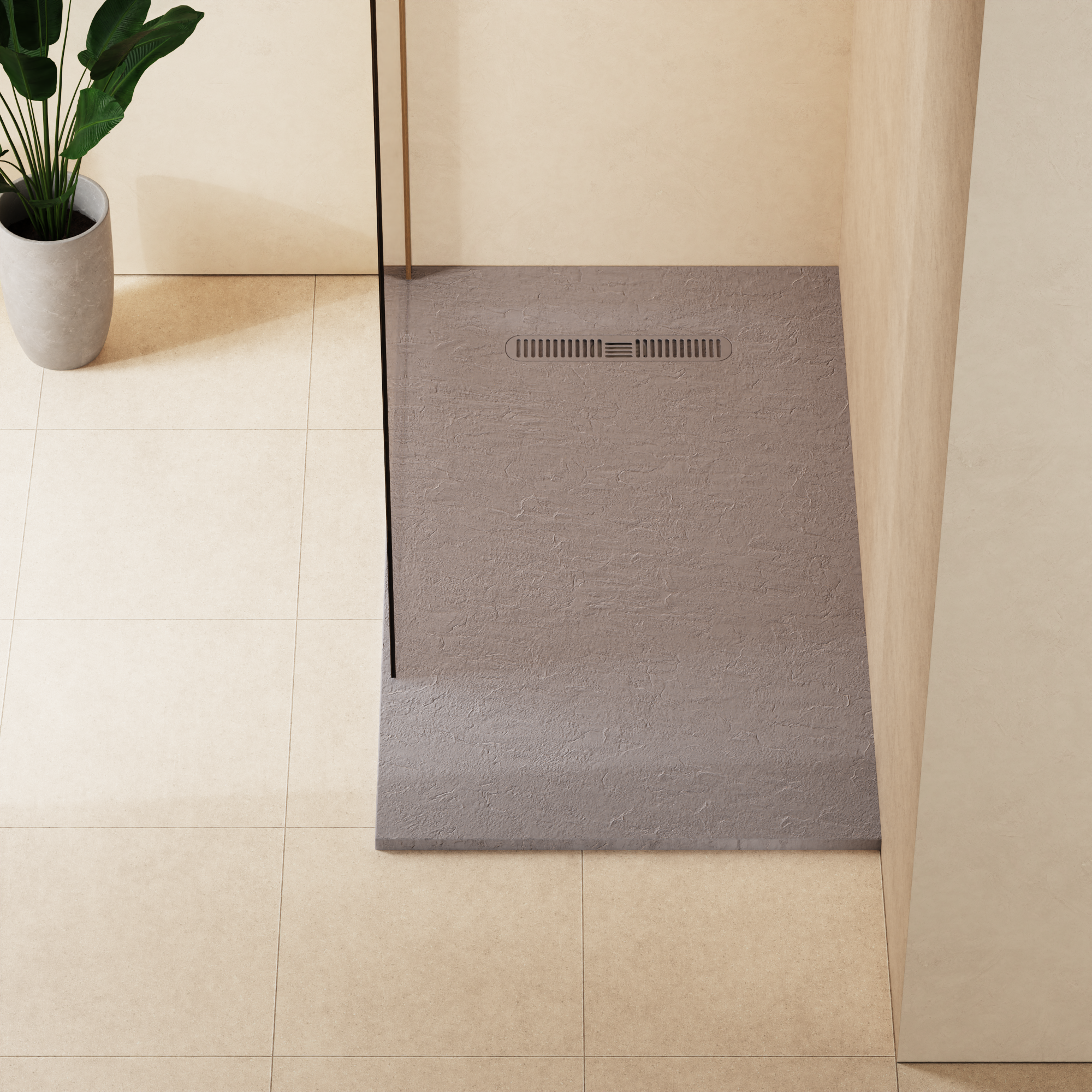 Vito Textured Rectangle Anti Slip Class C Shower Tray Light Grey