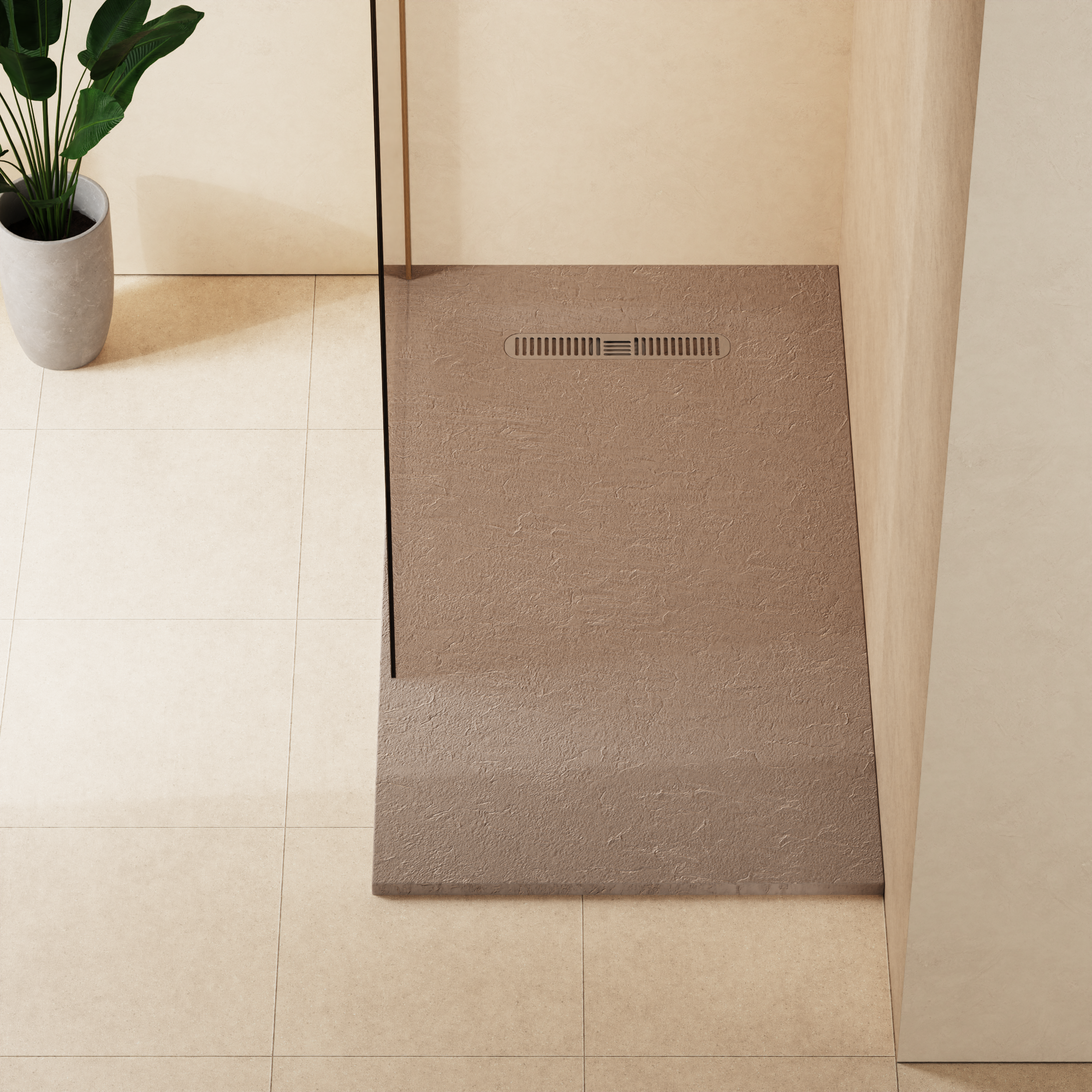 Vito Textured Rectangle Anti Slip Class C Shower Tray Brown