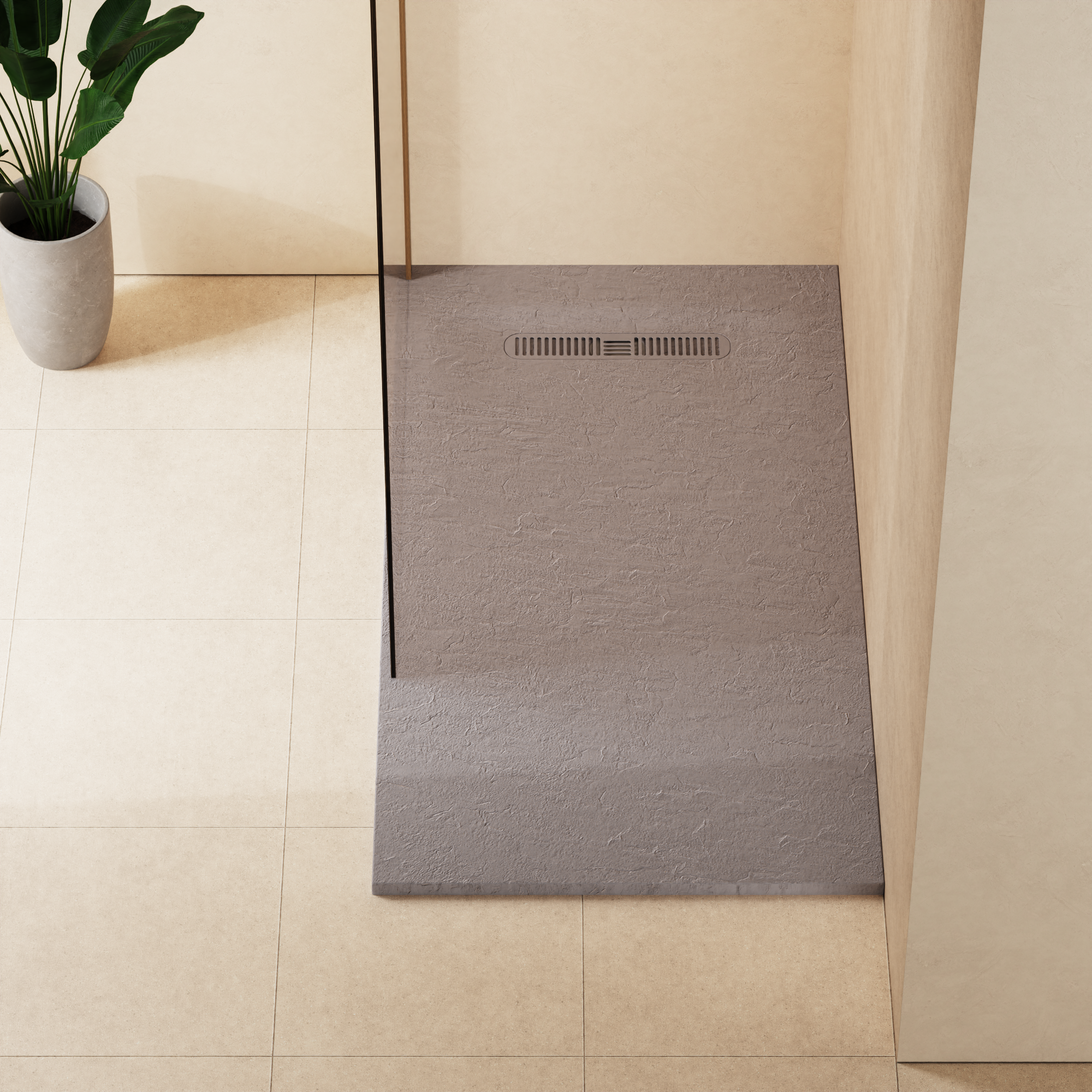 Vito Textured Rectangle Anti Slip Class C Shower Tray Light Grey