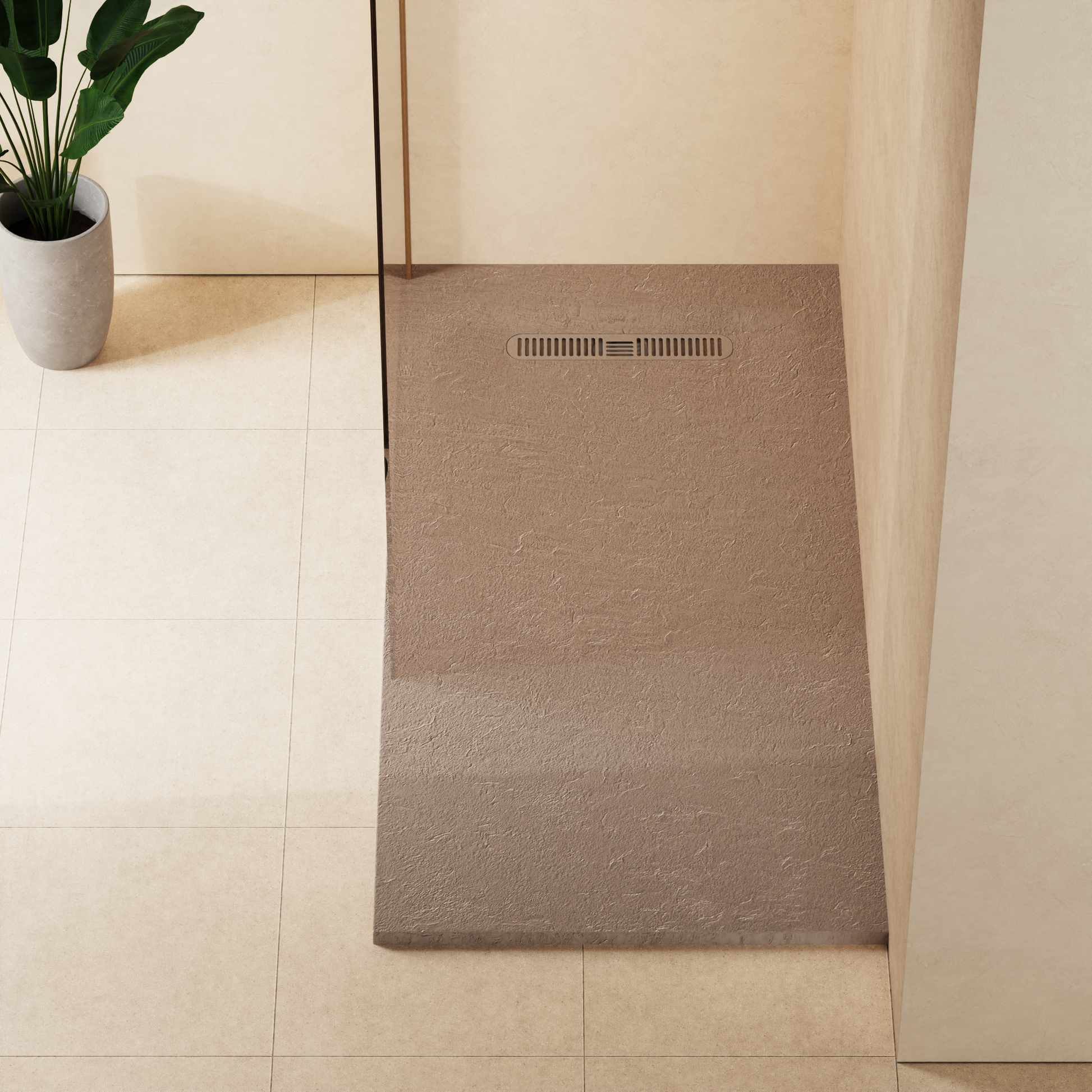 Vito Textured Rectangle Anti Slip Class C Shower Tray Brown