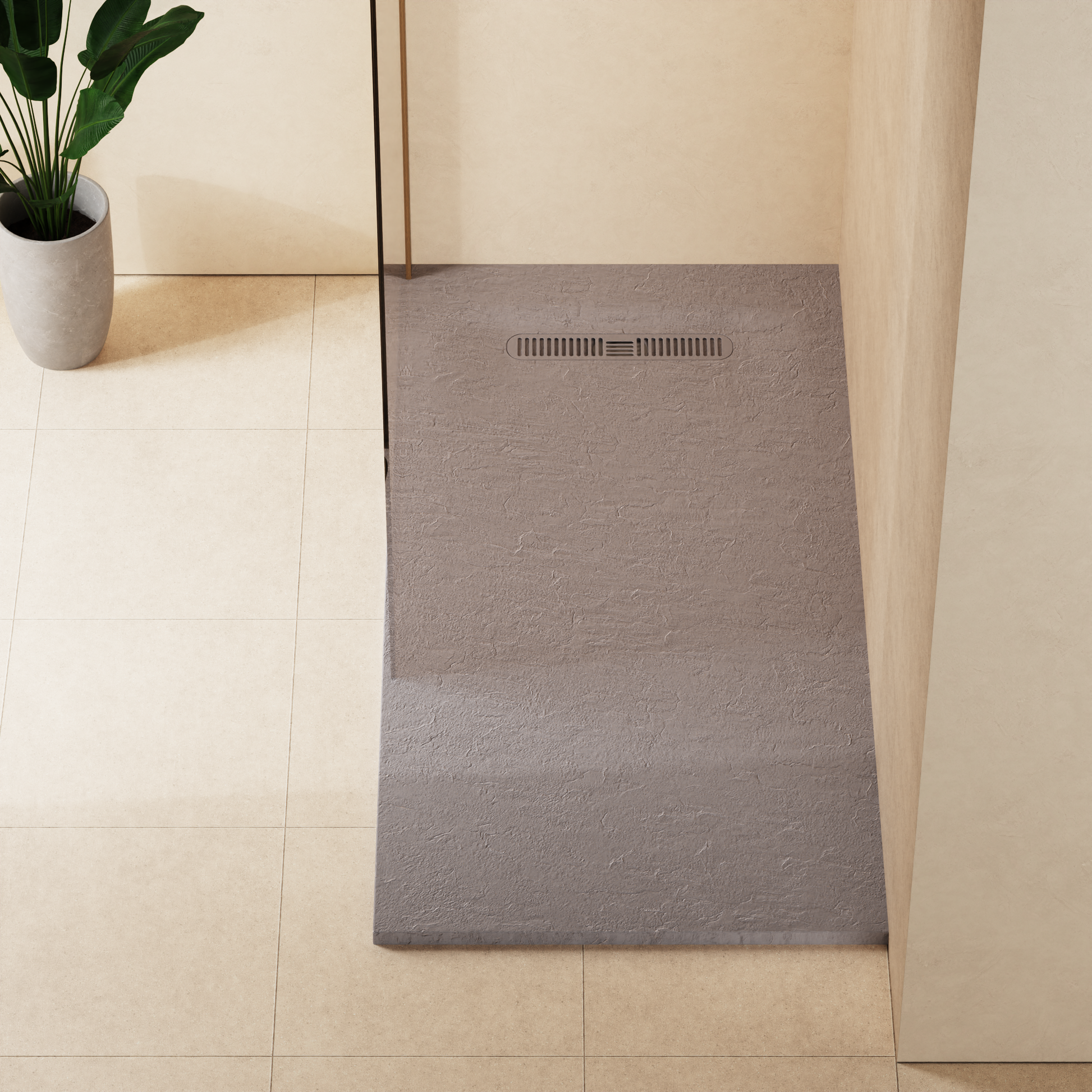 Vito Textured Rectangle Anti Slip Class C Shower Tray Light Grey