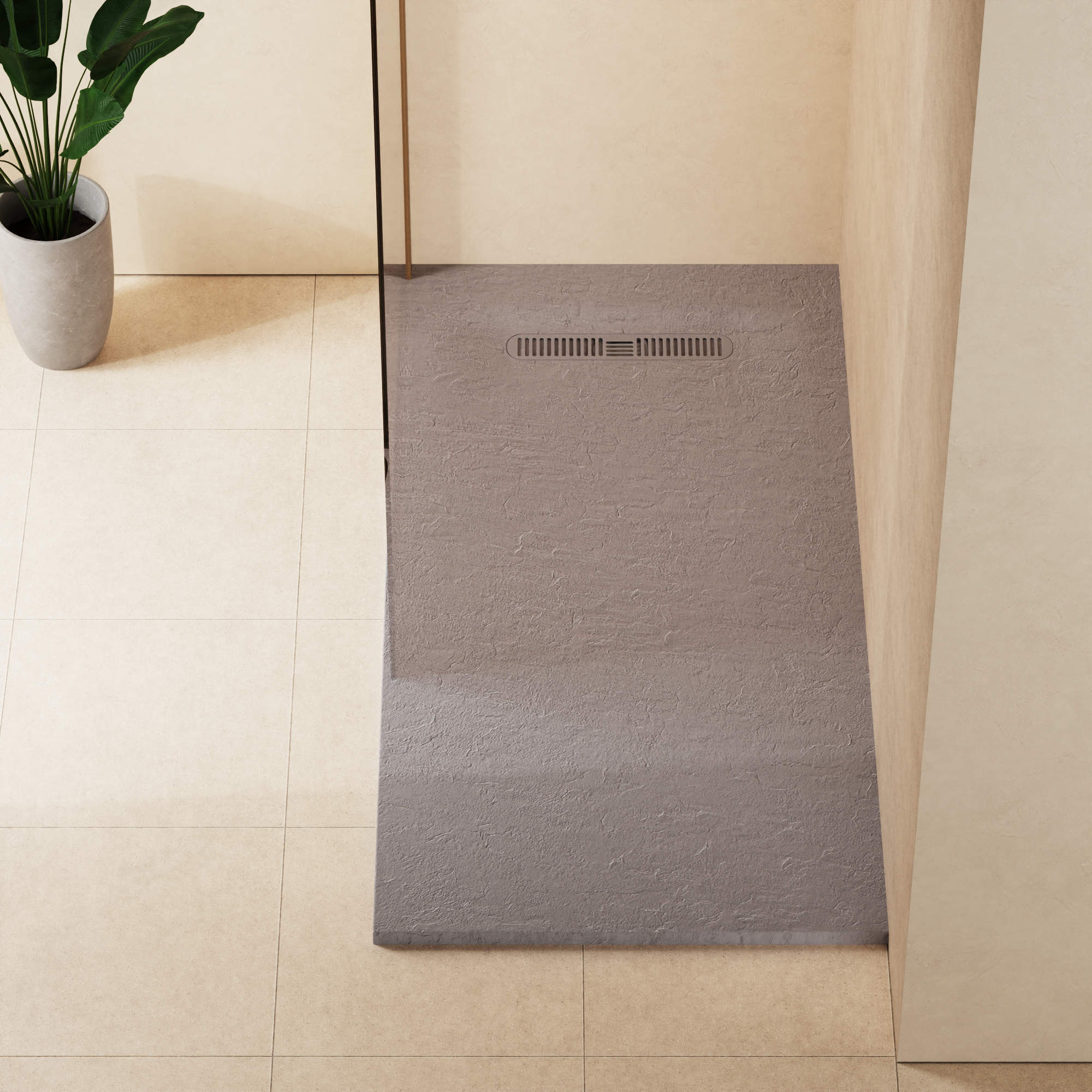 Vito Textured Rectangle Anti Slip Class C Shower Tray Light Grey