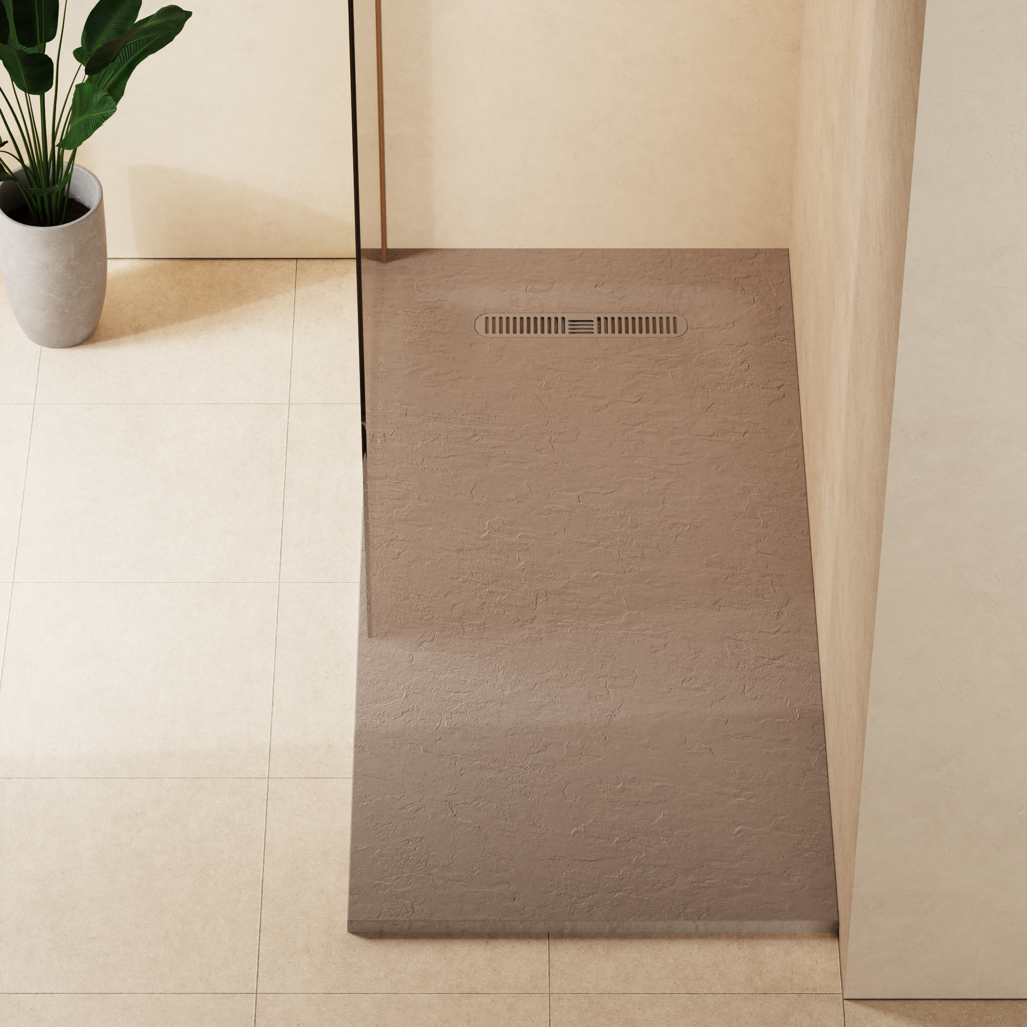 Vito Textured Rectangle Anti Slip Class C Shower Tray Brown