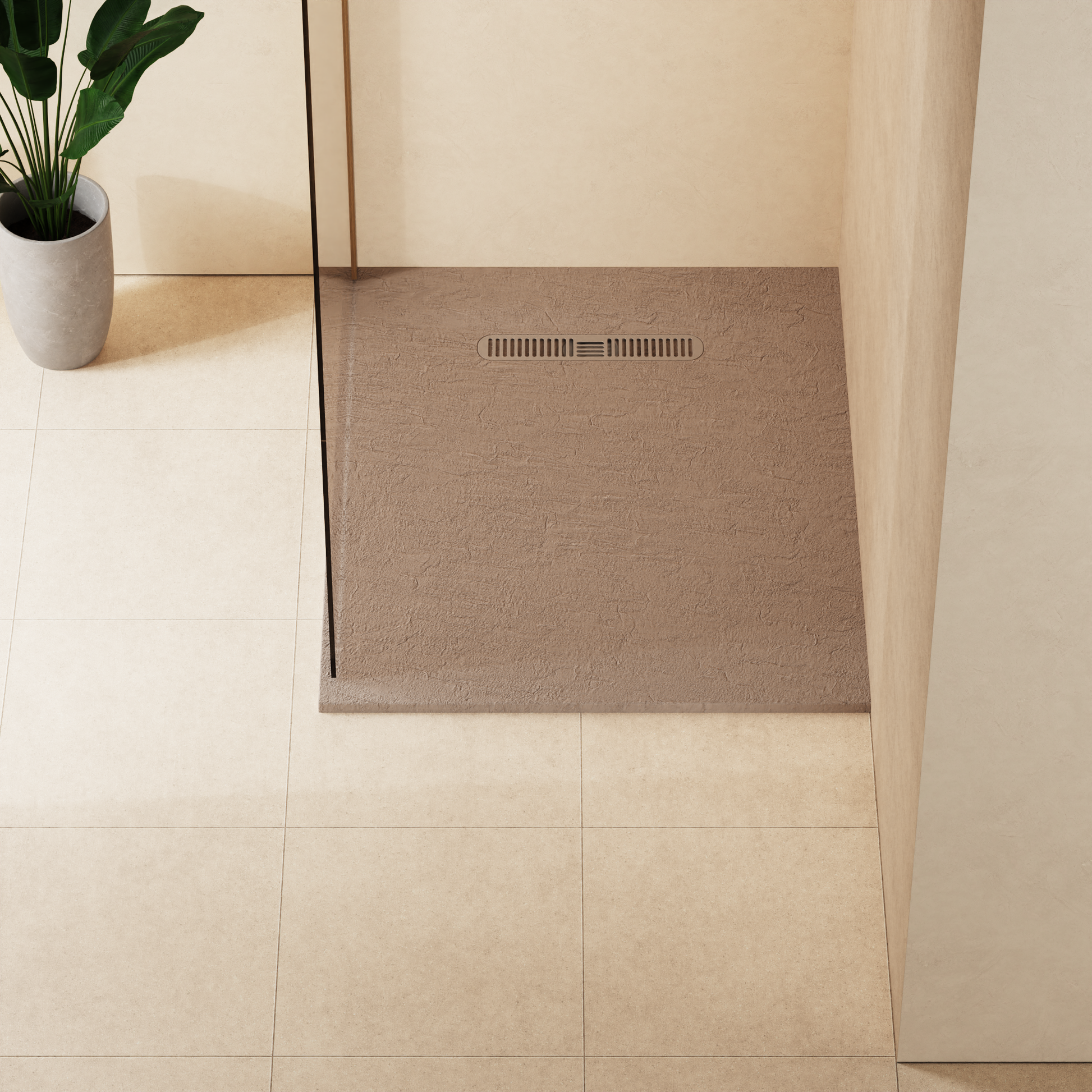 Vito Textured Rectangle Anti Slip Class C Shower Tray Brown