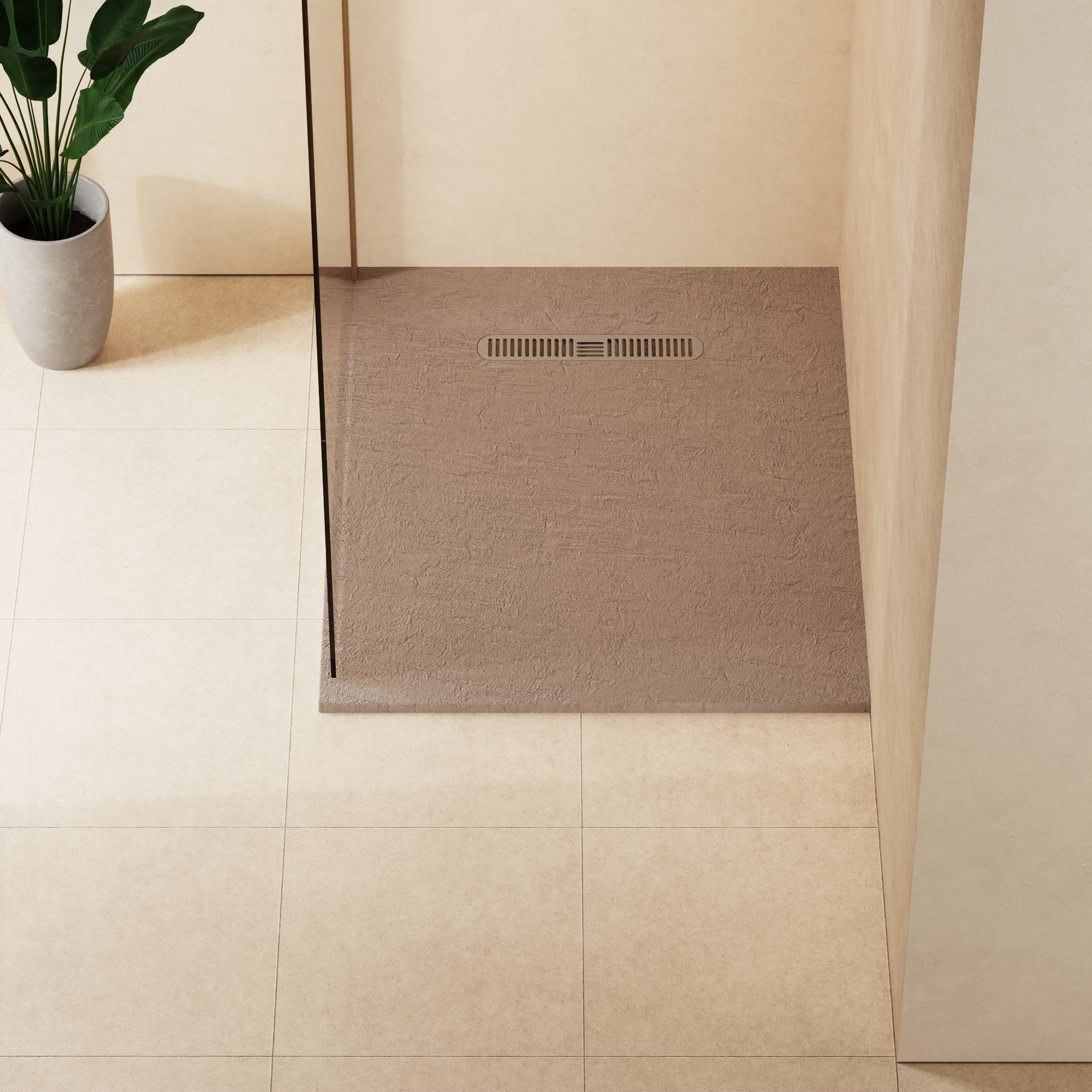 Vito Textured Rectangle Anti Slip Class C Shower Tray Brown