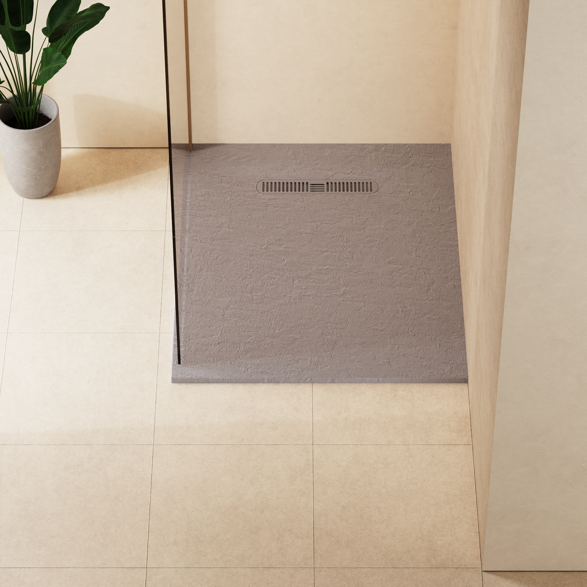 Vito Textured Rectangle Anti Slip Class C Shower Tray Light Grey