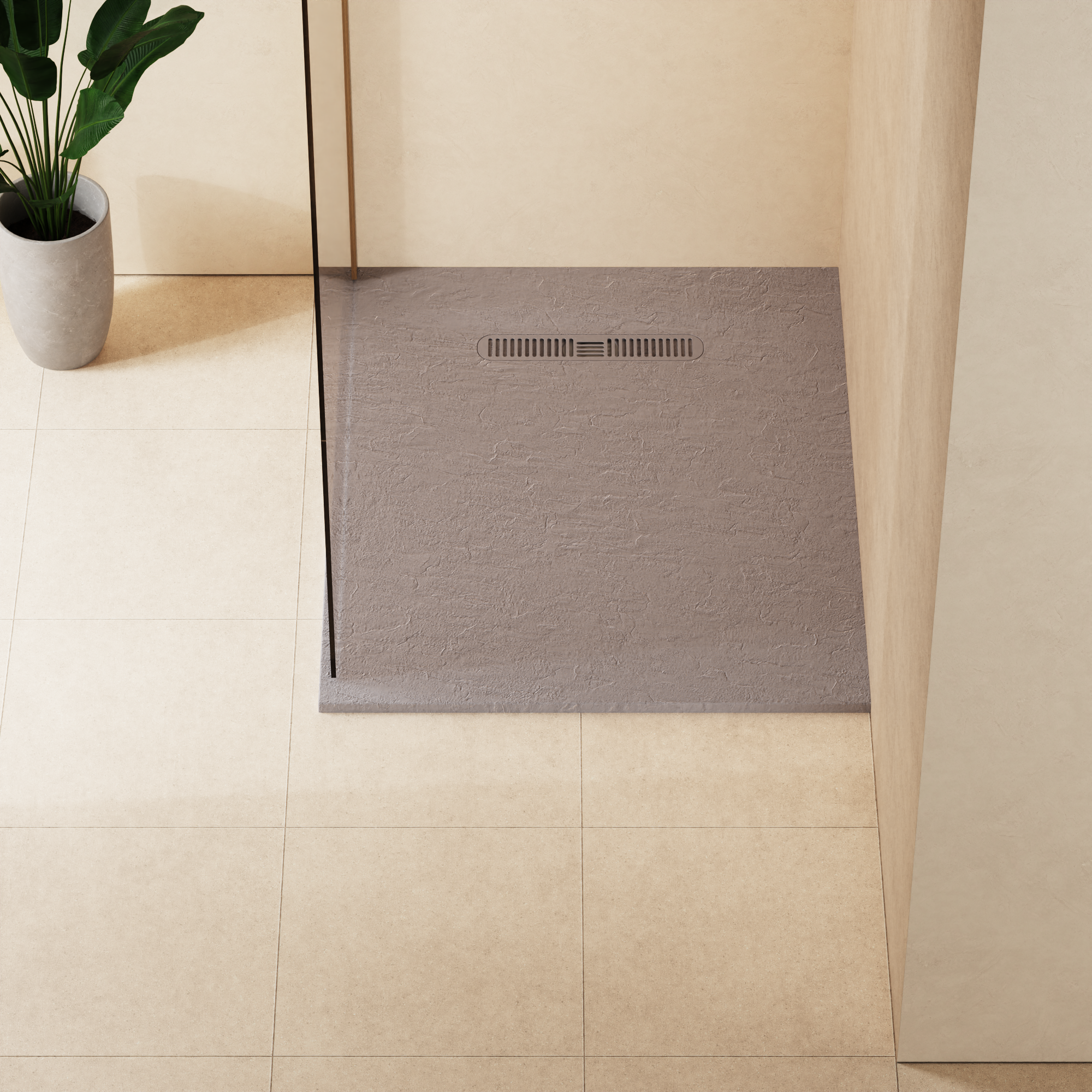 Vito Textured Rectangle Anti Slip Class C Shower Tray Light Grey