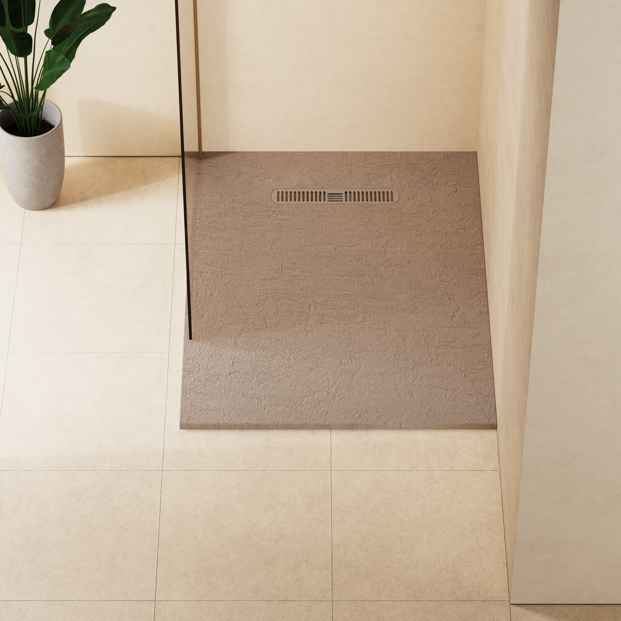 Vito Textured Rectangle Anti Slip Class C Shower Tray Brown