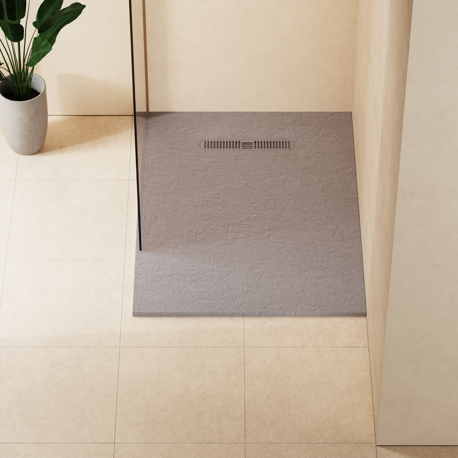 Vito Textured Rectangle Anti Slip Class C Shower Tray Light Grey