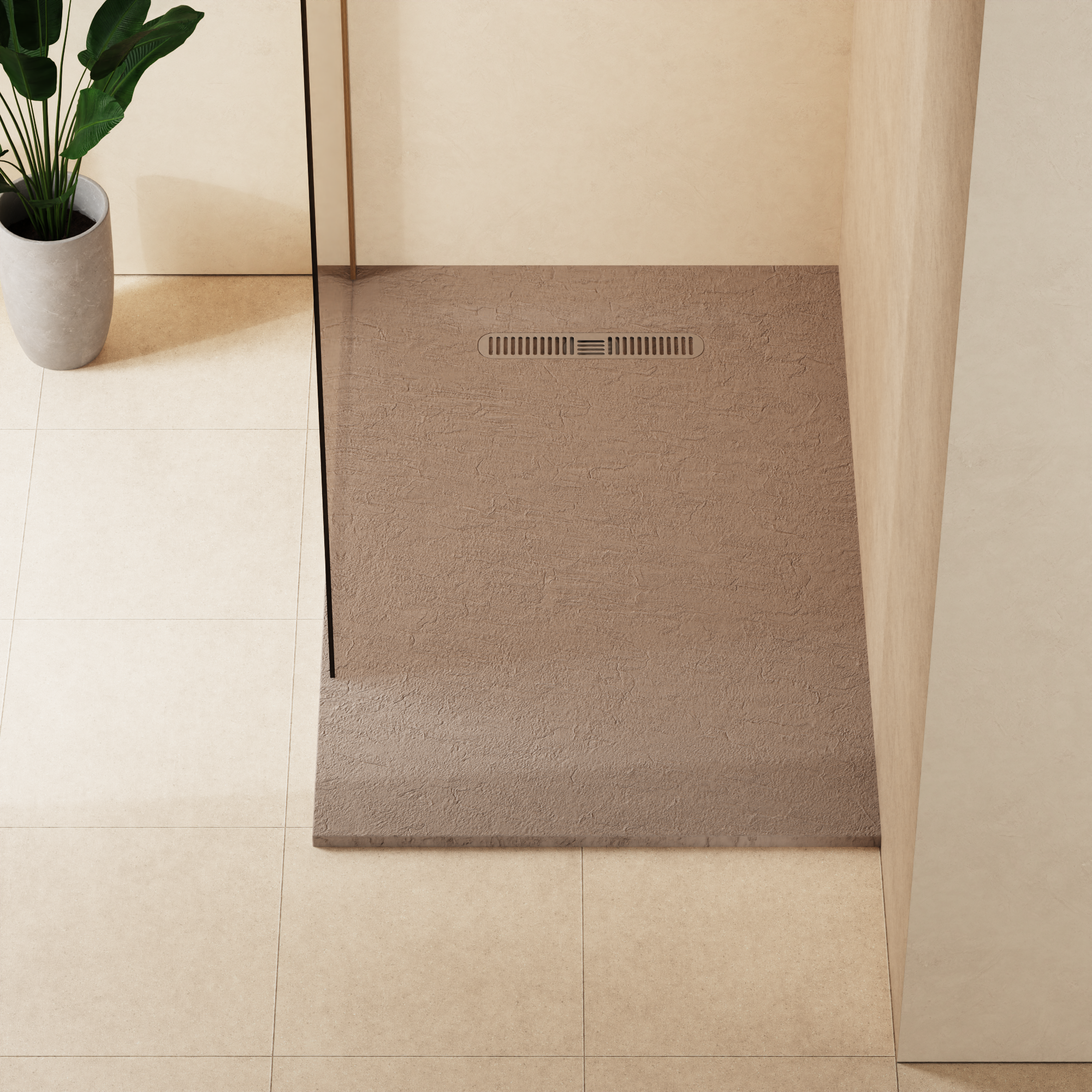 Vito Textured Rectangle Anti Slip Class C Shower Tray Brown