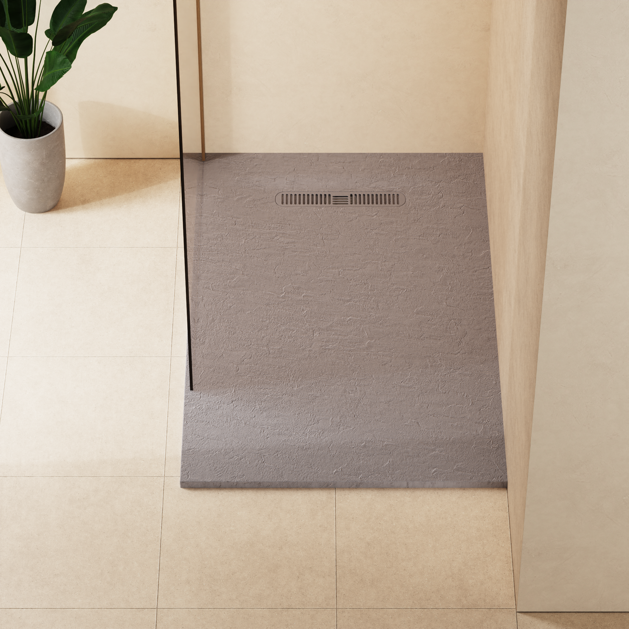 Vito Textured Rectangle Anti Slip Class C Shower Tray Light Grey