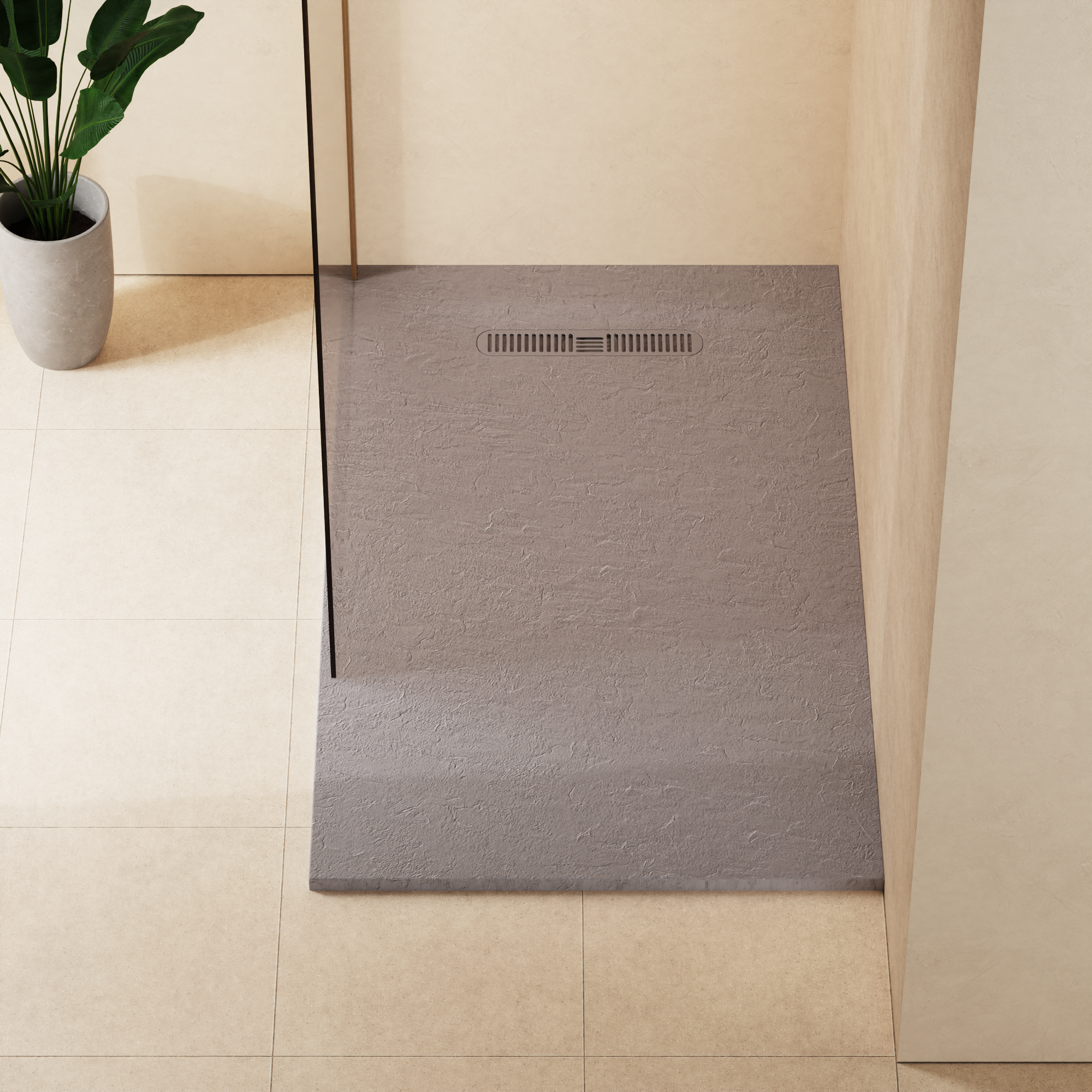 Vito Textured Rectangle Anti Slip Class C Shower Tray Light Grey