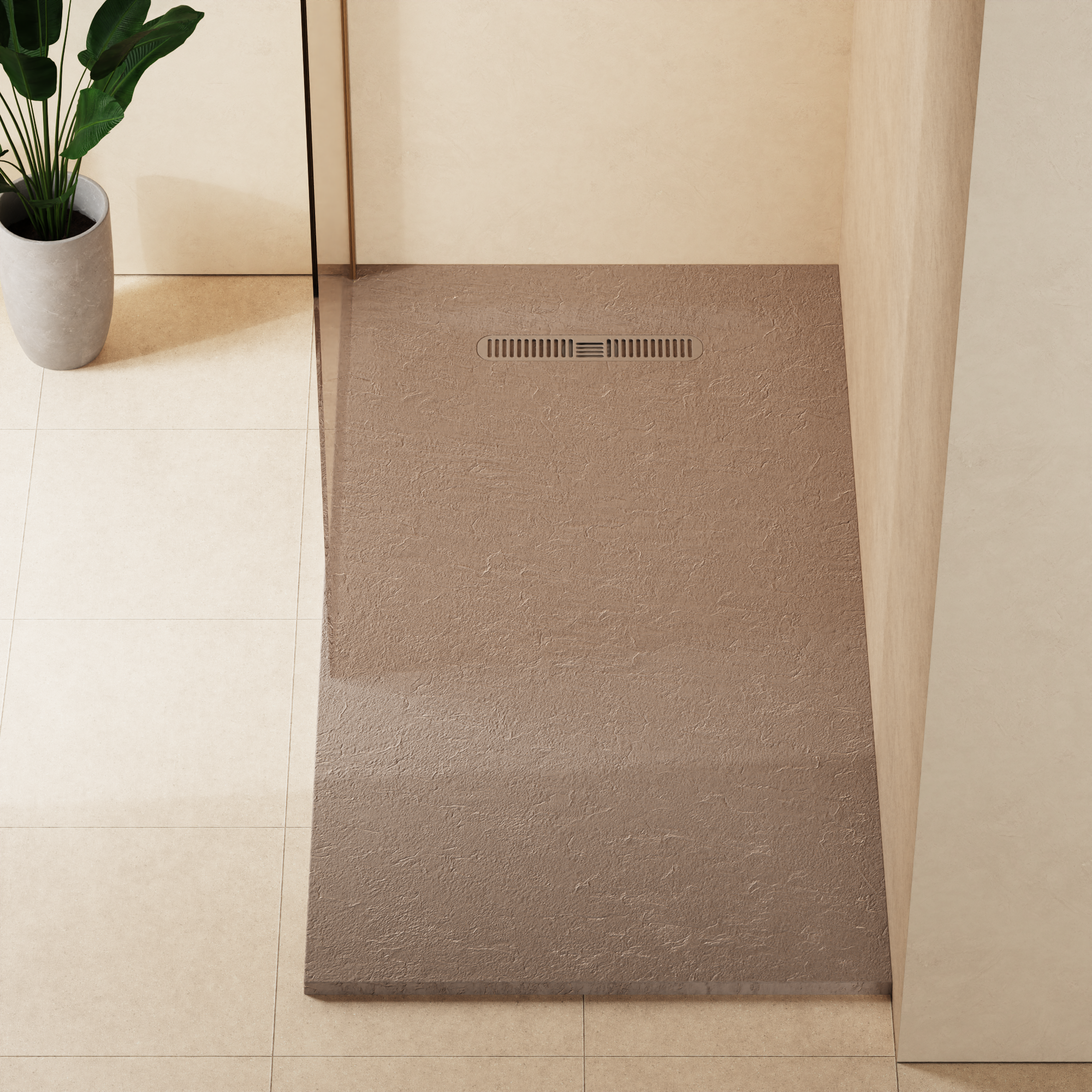 Vito Textured Rectangle Anti Slip Class C Shower Tray Brown