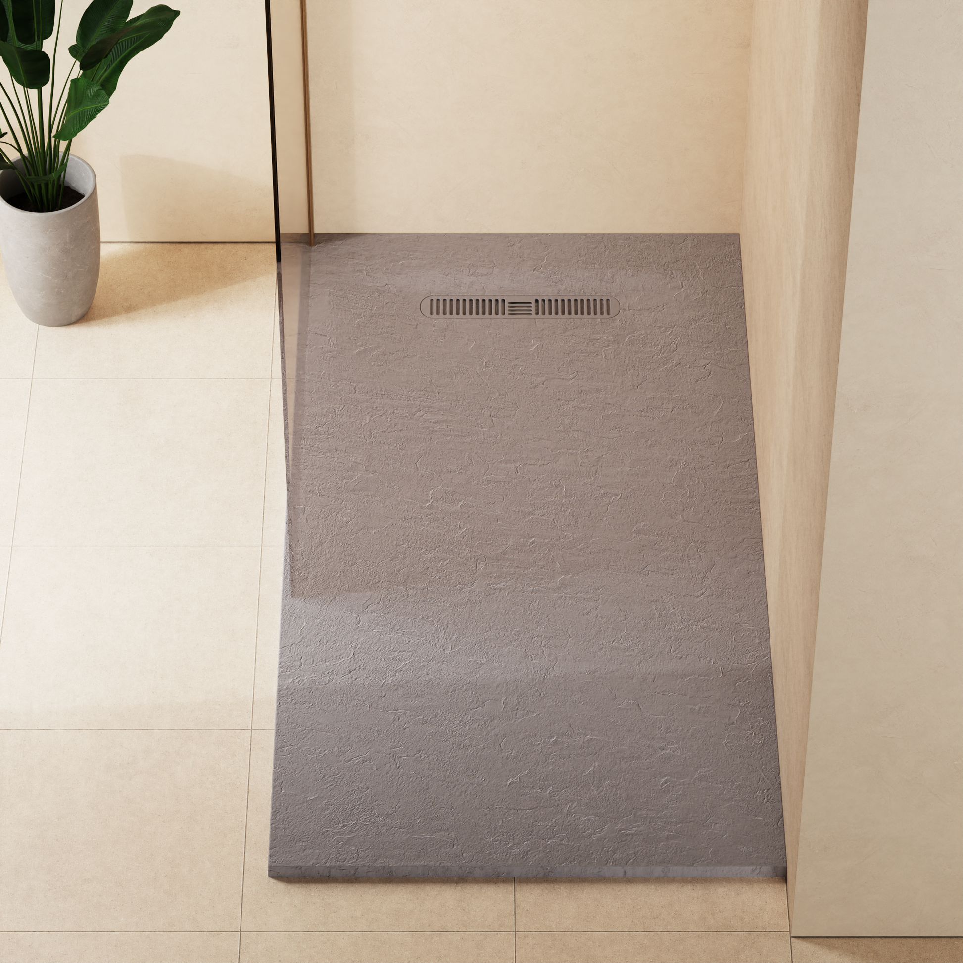 Vito Textured Rectangle Anti Slip Class C Shower Tray Light Grey