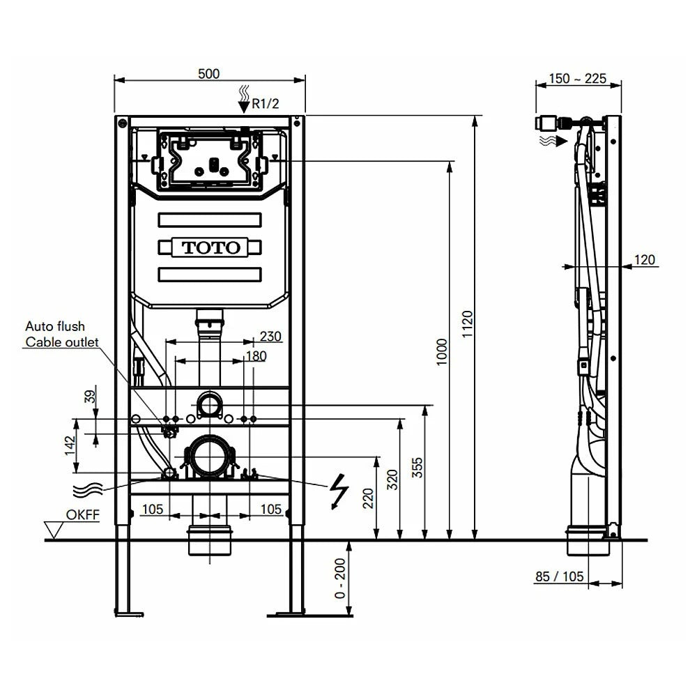 TOTO AUTOFLUSH FRAME 1120MM