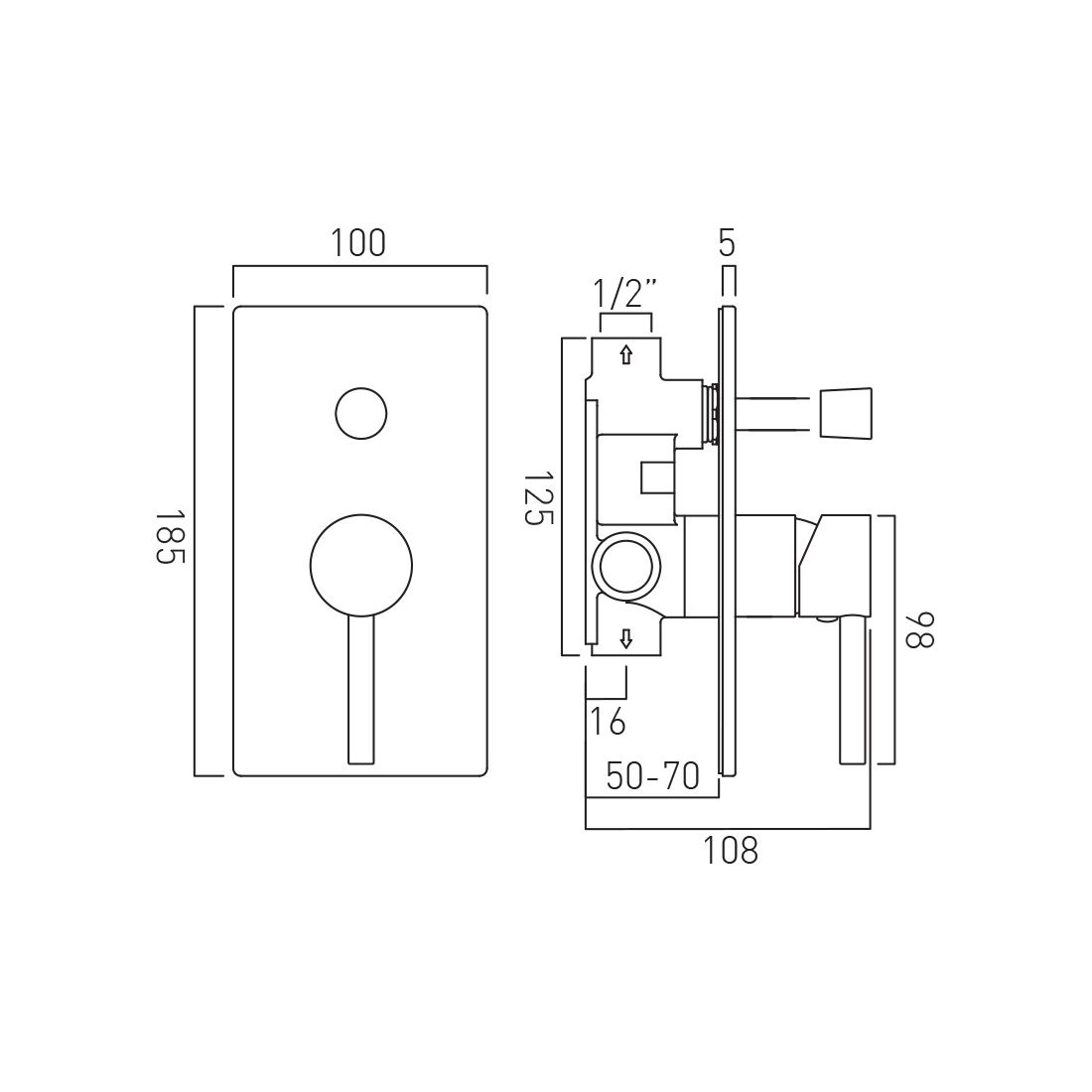 Zoo 2 Outlet Single Lever Concealed Manual Valve with Diverter Rectangular Backplate