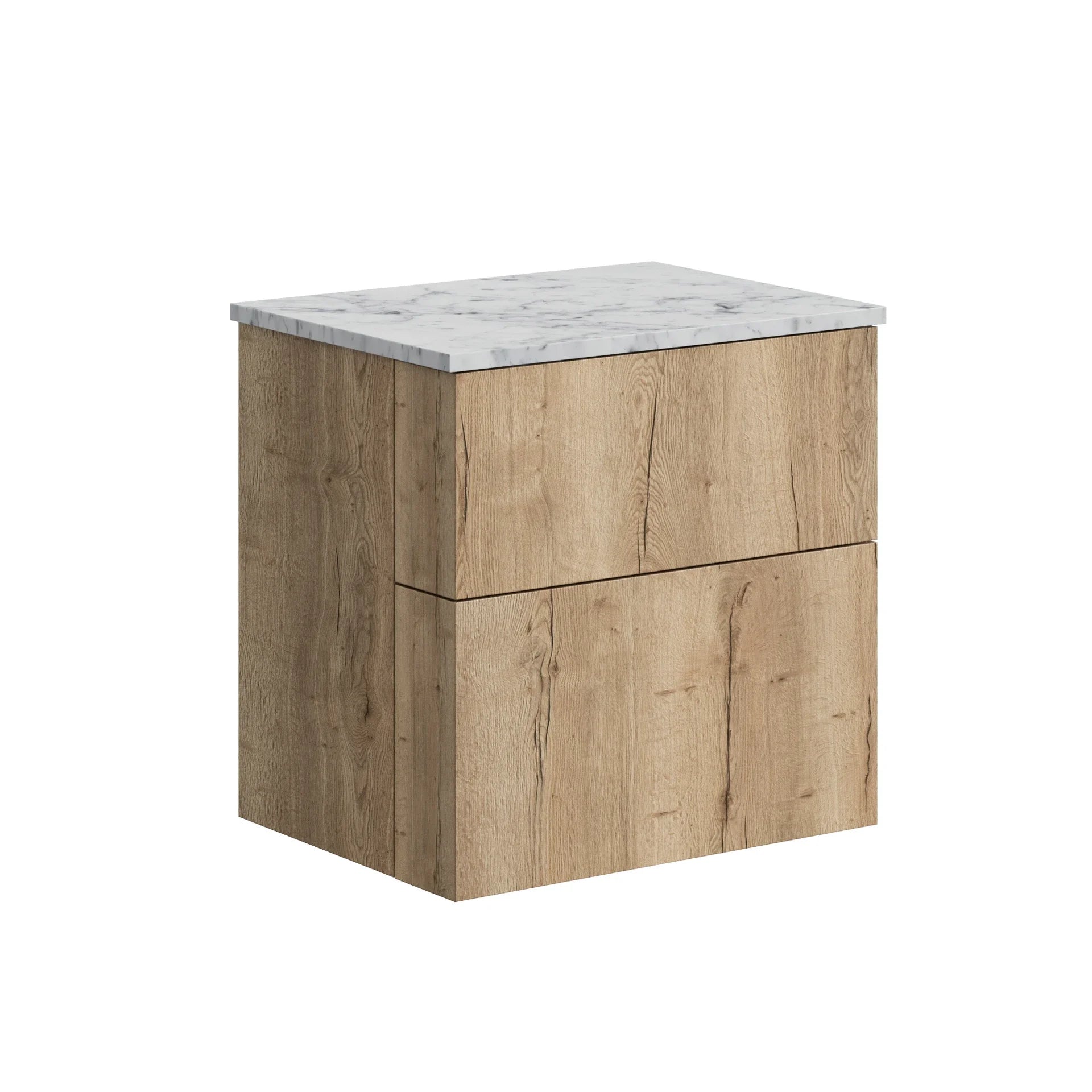 Crosswater Avenue 600mm Two Drawer Vanity Windsor Oak with Carrara Marble Worktop