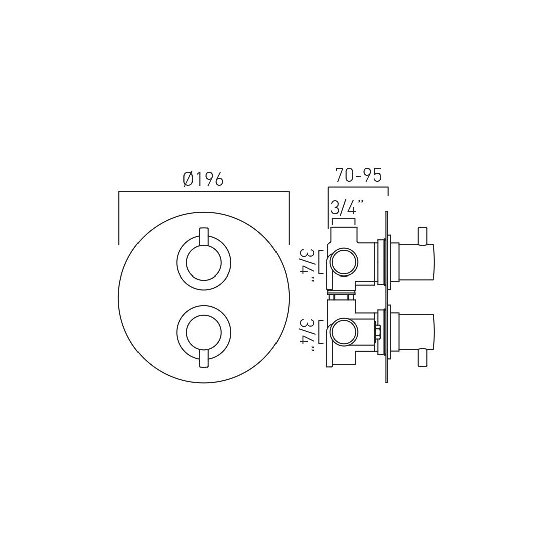 DX Celsius 2 Outlet 2 Handle Concealed Thermostatic Valve Round Backplate