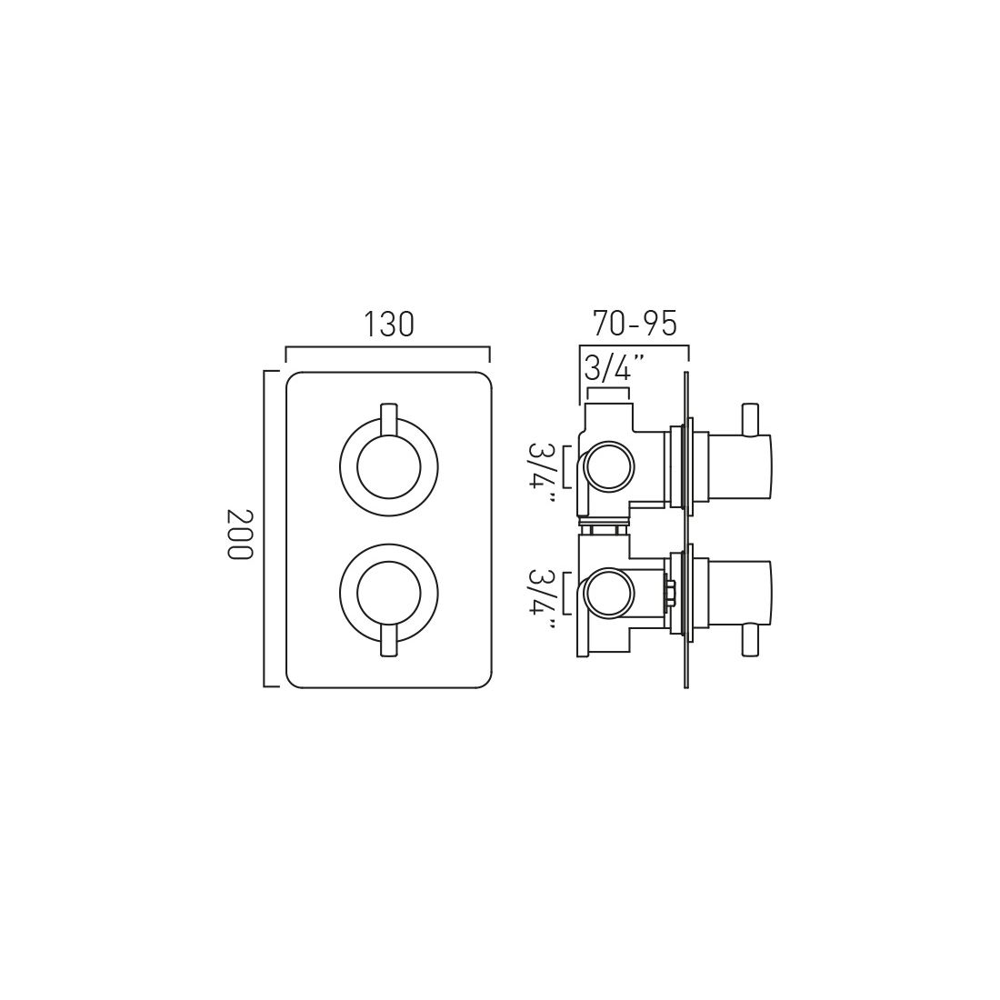DX Celsius 3 Outlet 2 Handle Concealed Thermostatic Valve Soft Square Backplate