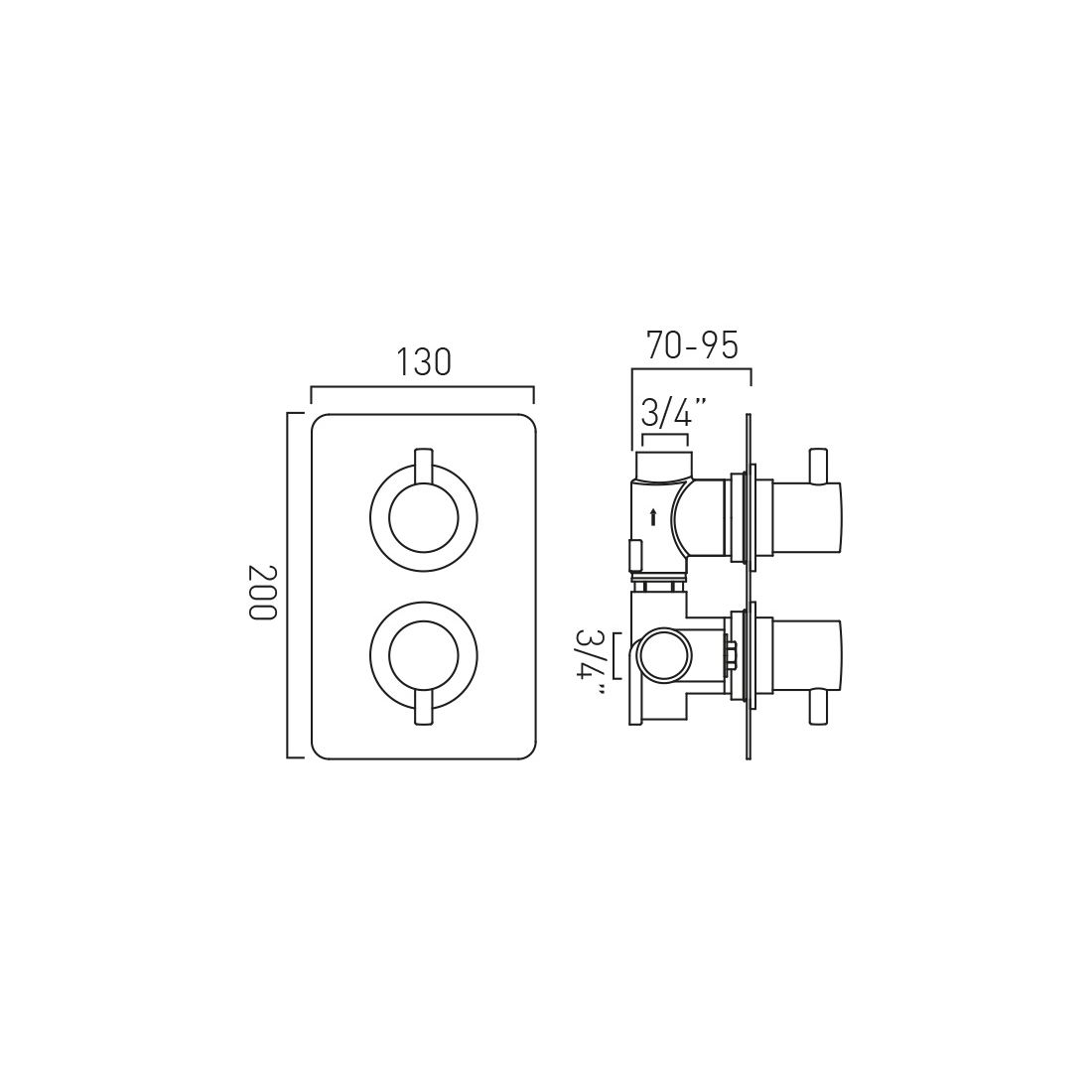 DX Celsius 1 Outlet 2 Handle Concealed Thermostatic Valve Soft Square Backplate