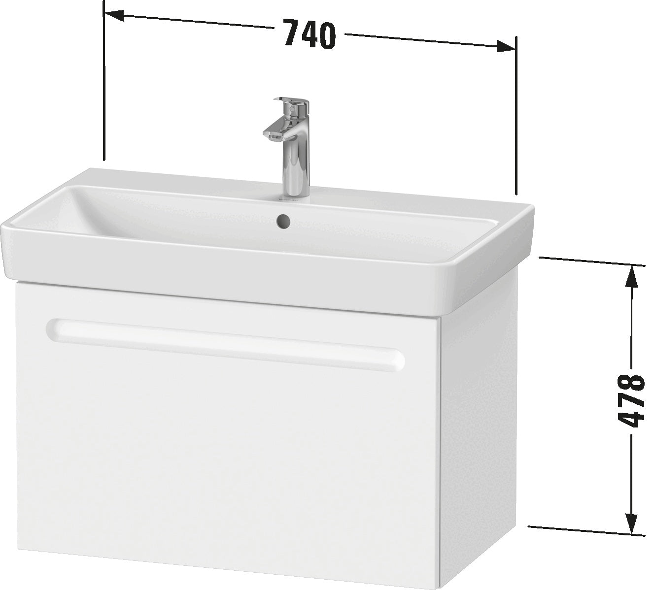 Duravit No.1 Vanity unit wall-mounted 1-drawer (internal drawer and siphon cut out)