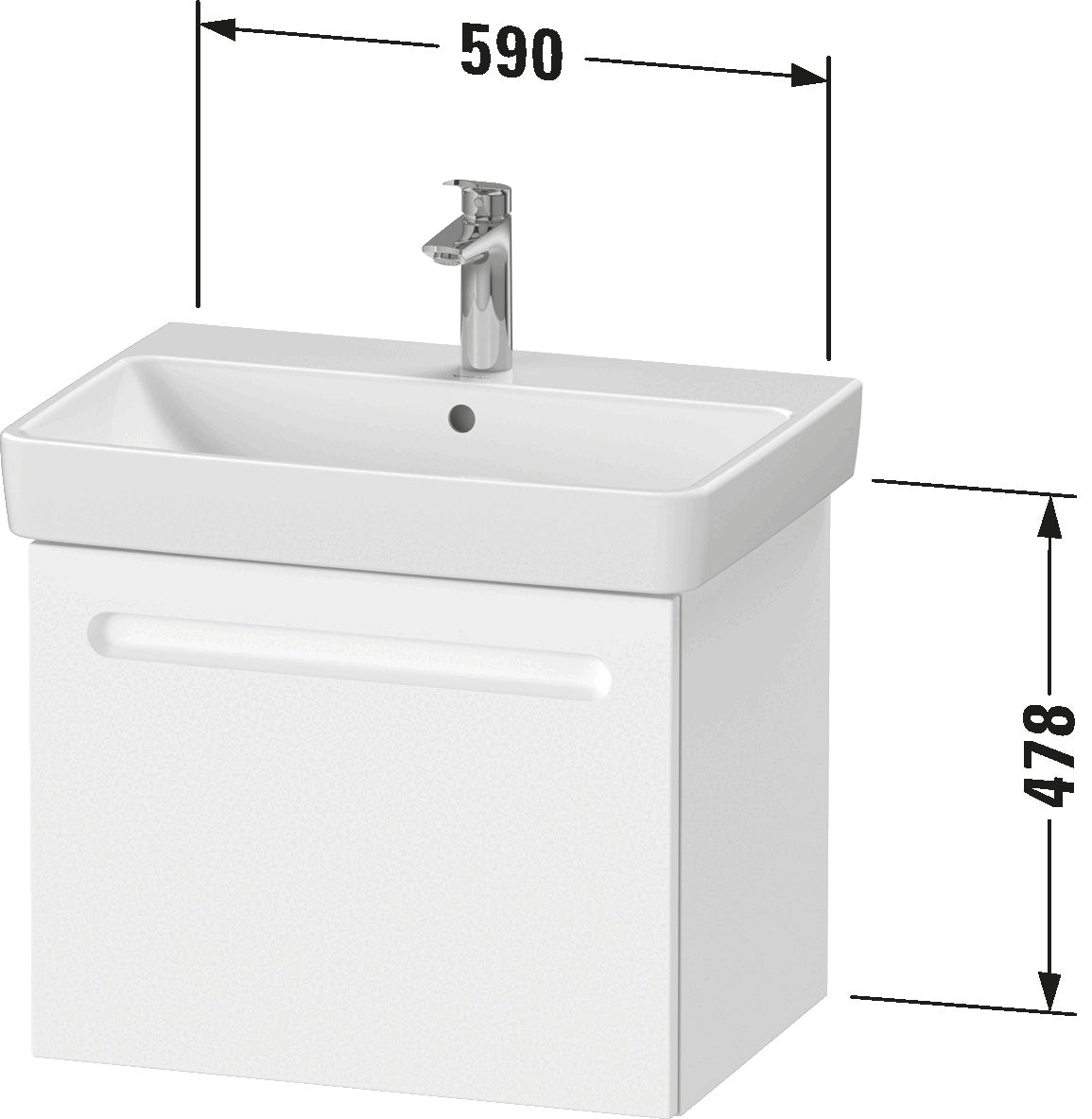 Duravit No.1 Vanity unit wall-mounted 1-drawer (internal drawer and siphon cut out)