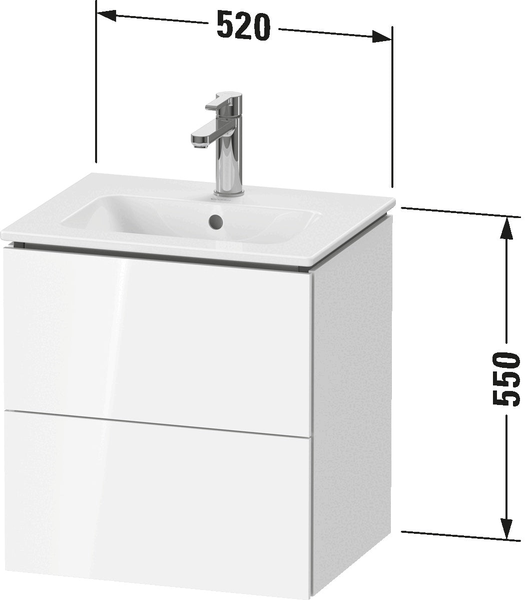 L-Cube Vanity unit wall-mounted 2 drawer compact