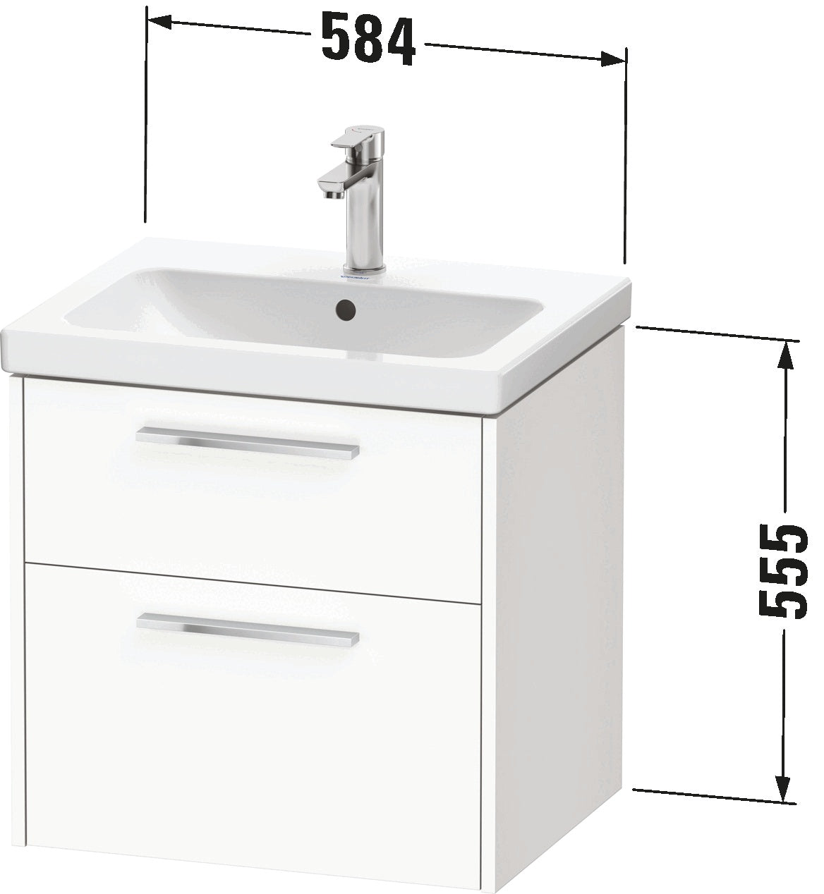 D-Code Vanity unit wall-mounted 600m 2 Drawer