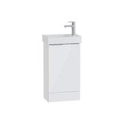 S20 Square Washbasin Unit, 45 cm, with one door, floorstanding, white high gloss, right, without siphon