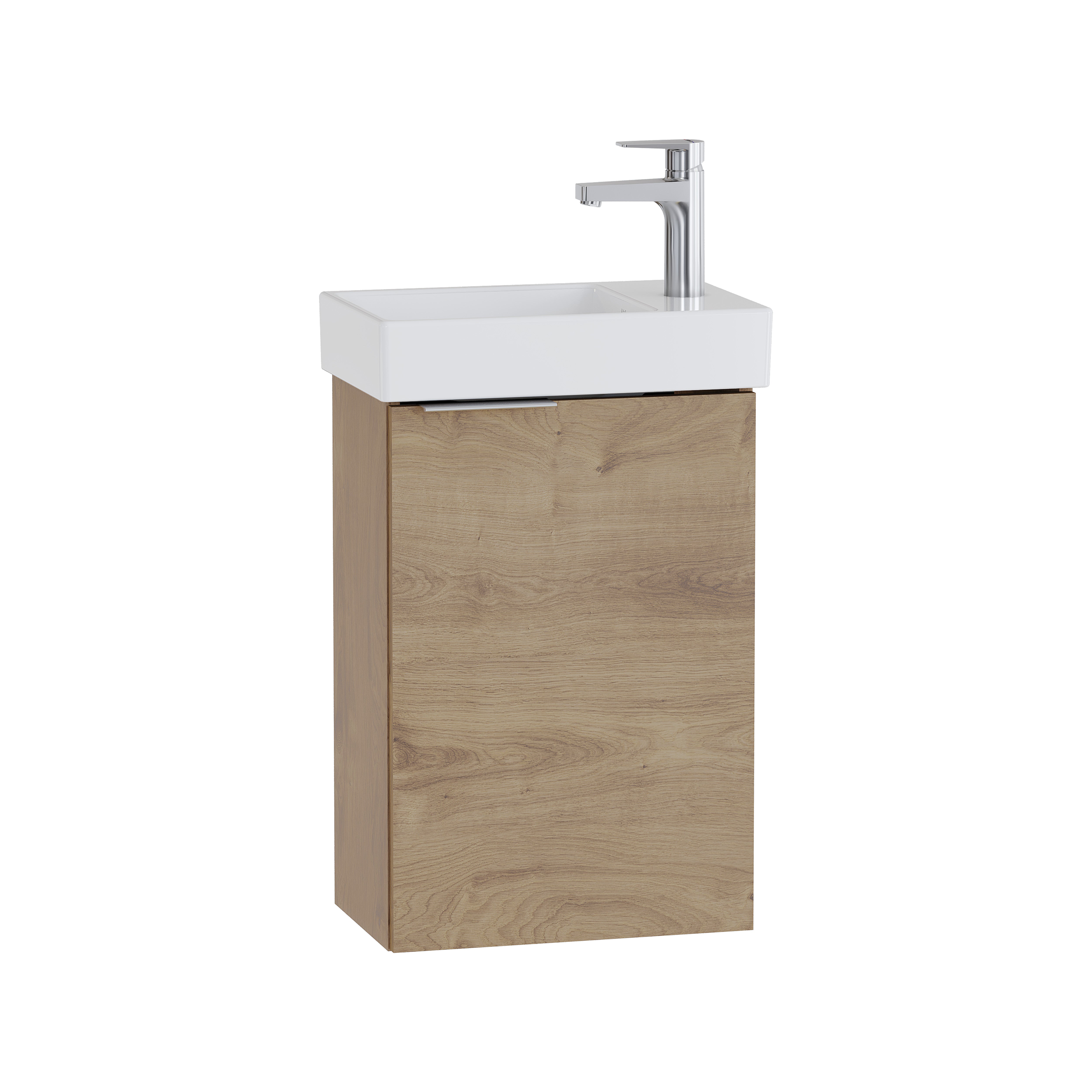 S20 Square Washbasin Unit, 45 cm, with one door, maple oak, right, without siphon