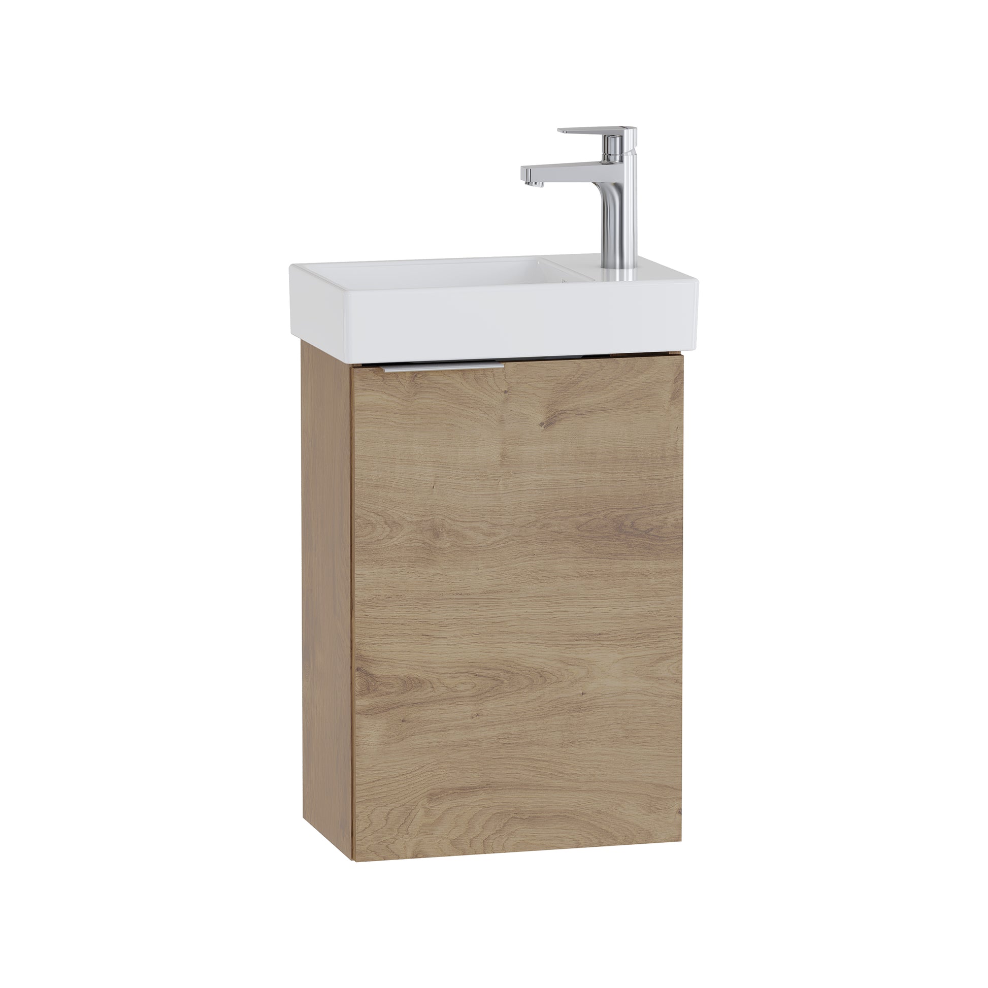 S20 Square Washbasin Unit, with one door, maple oak, right, without siphon