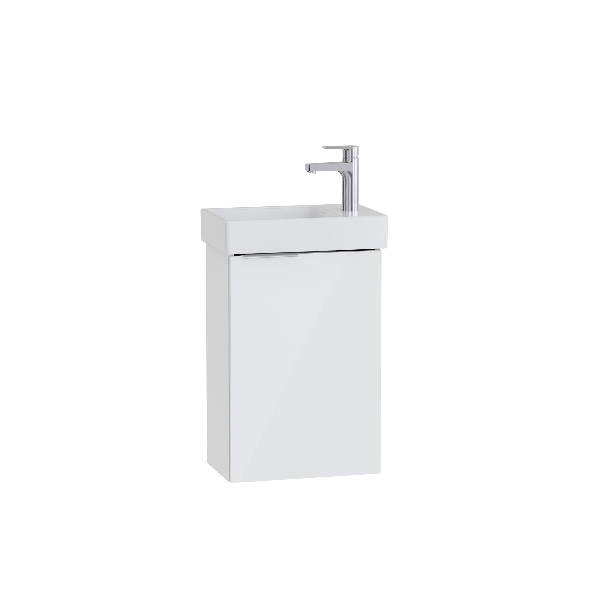 S20 Square Washbasin Unit, 45 cm, with one door, white high gloss, right, without siphon