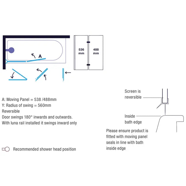MB13 2 Panel Folding Bath Screen