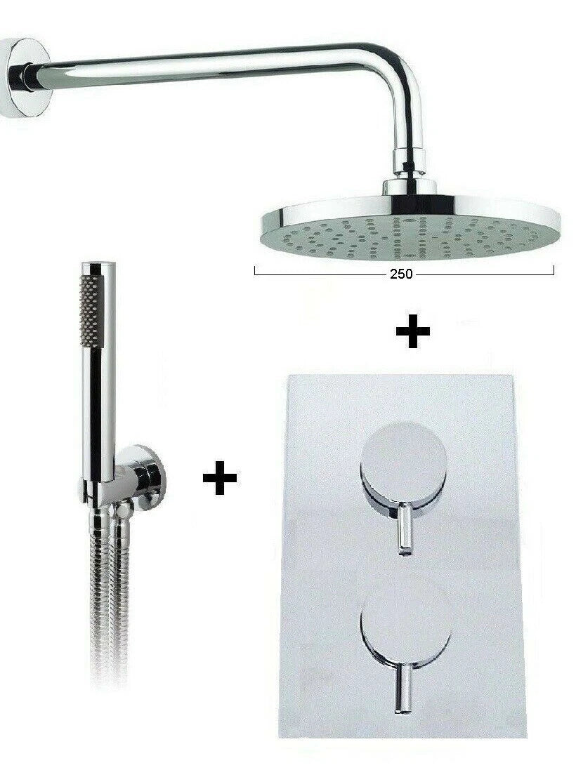Crosswater Round 2 Way Concealed Thermostatic Valve 250 Over Head Shower and  Hand Shower Set