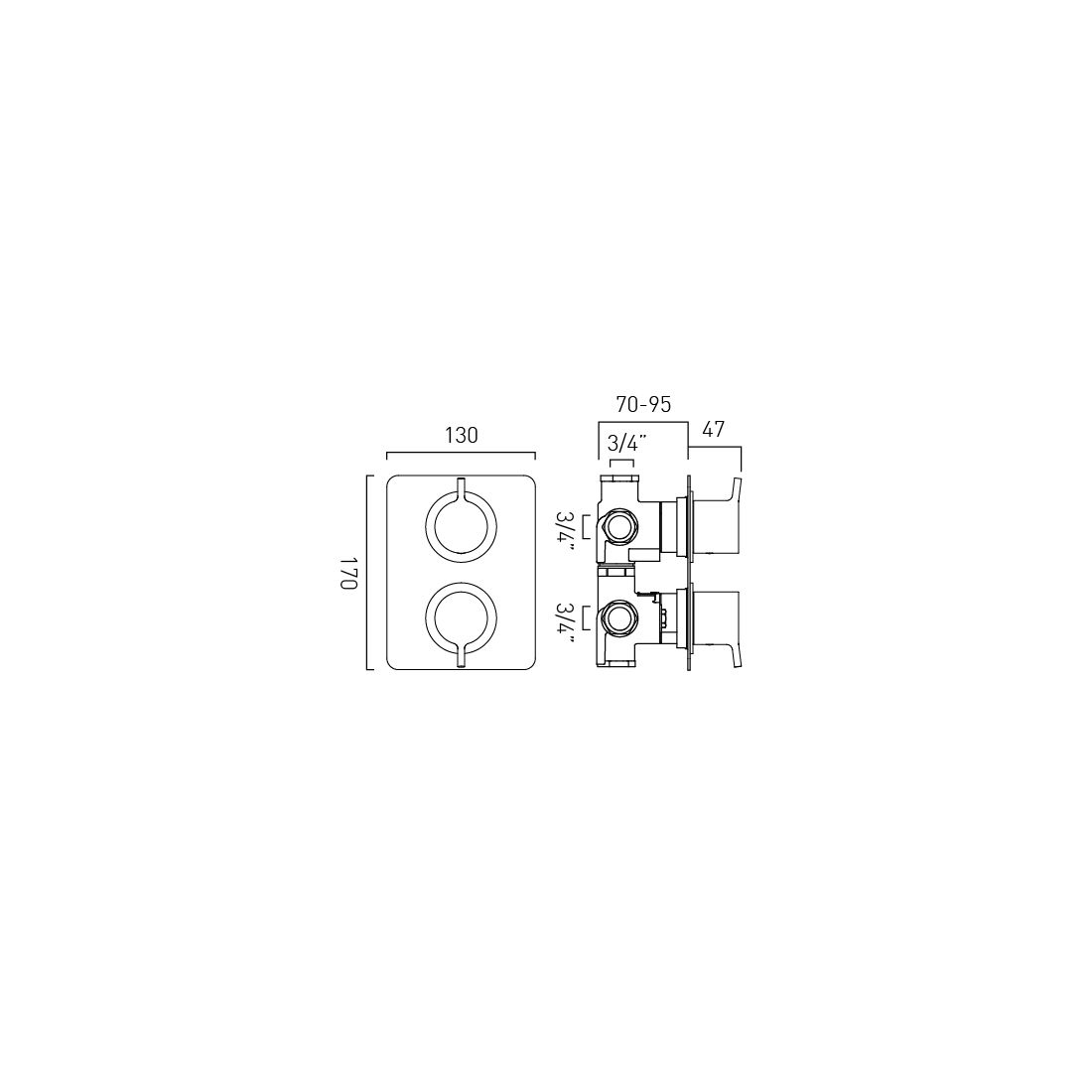 Safari Lever 3 Outlet 2 Handle Concealed Thermostatic DX Valve