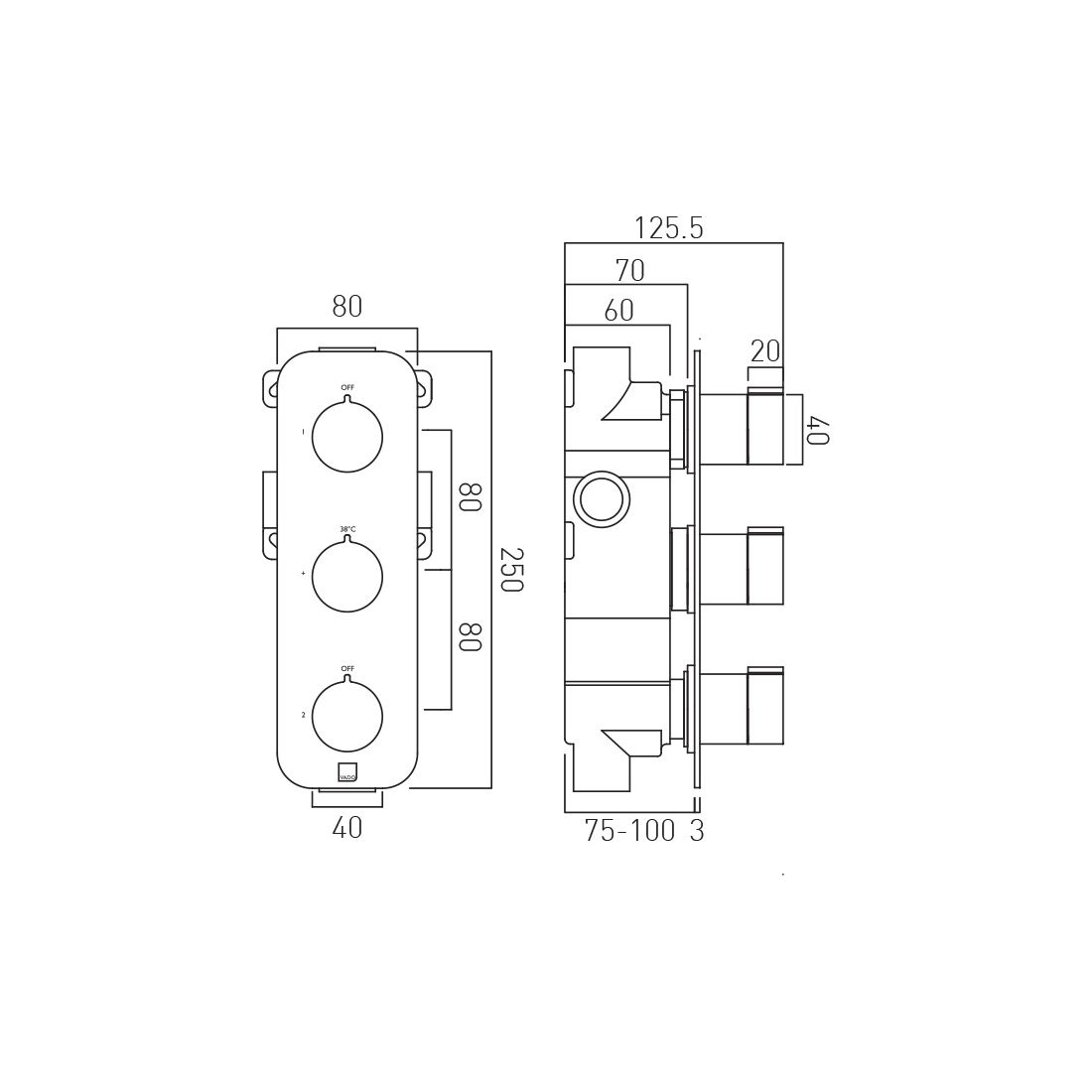 Tablet Altitude 2 Outlet 3 Handle Concealed Thermostatic Valve Vertical