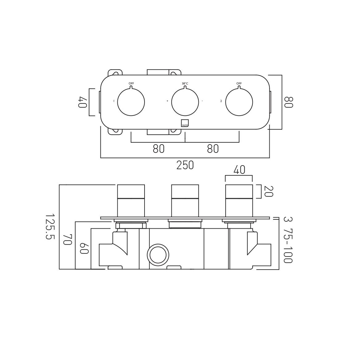 Tablet Altitude 2 Outlet 3 Handle Concealed Thermostatic Valve Horizontal