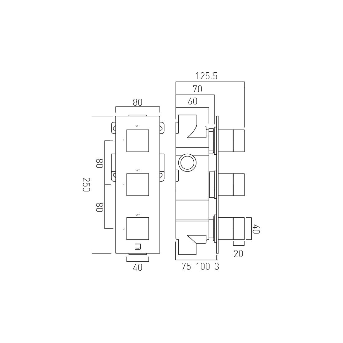 Tablet Notion 2 Outlet 3 Handle Concealed Thermostatic Valve Vertical