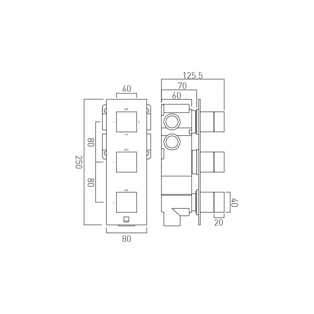 Tablet Notion 3 Outlet 3 Handle Concealed Thermostatic Valve Vertical