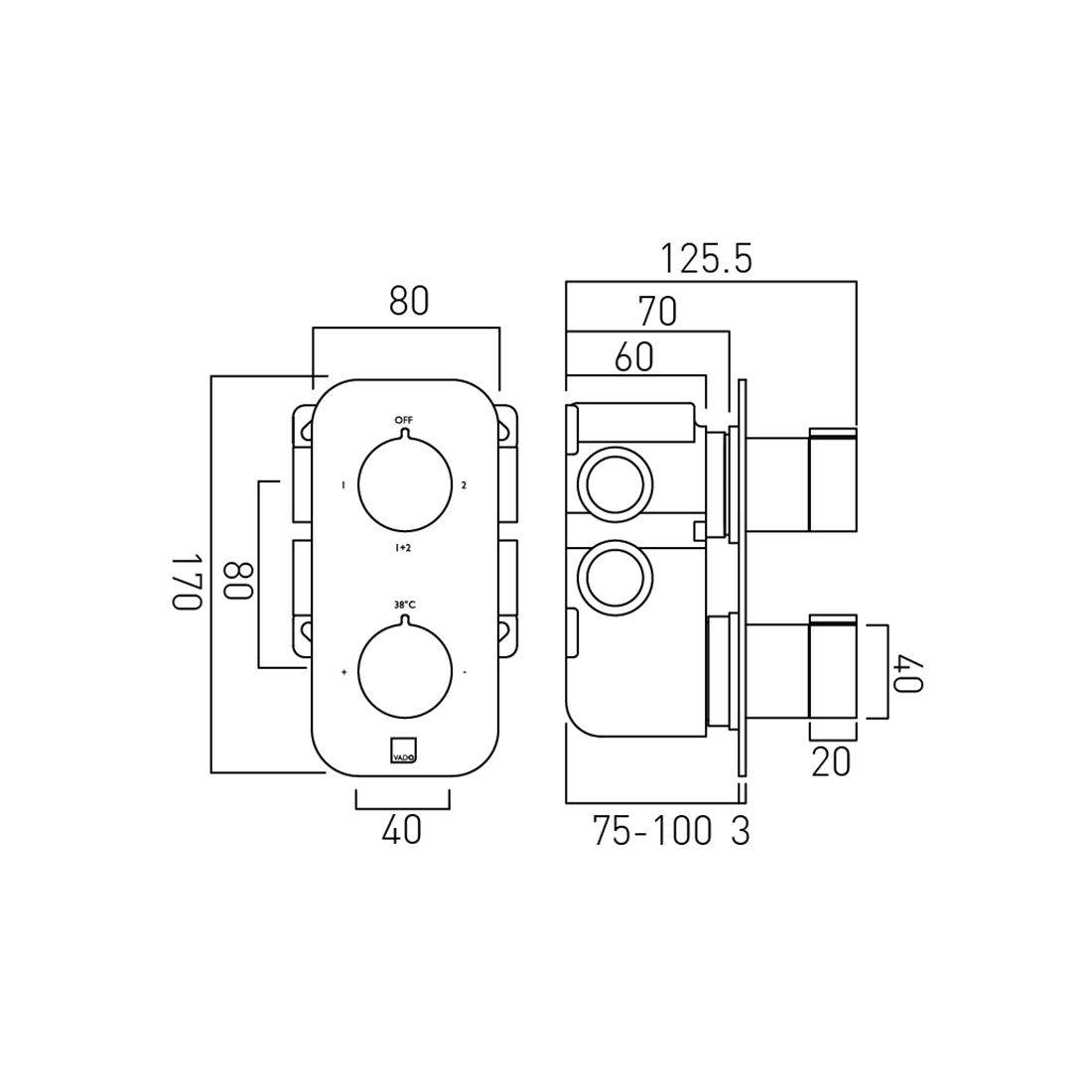 Tablet Altitude 2 Outlet 2 Handle Concealed Thermostatic Valve Vertical