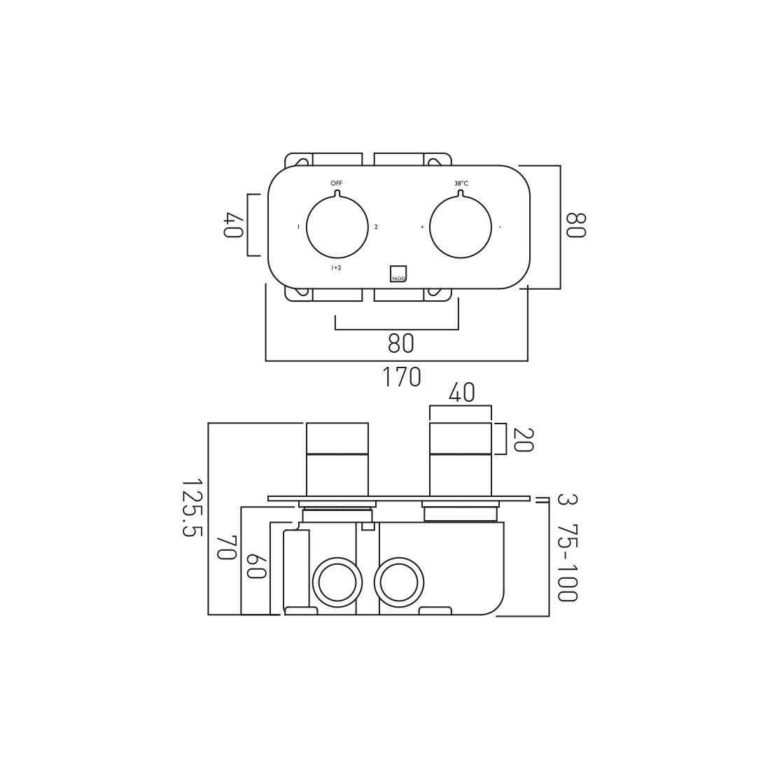 Tablet Altitude 2 Outlet 2 Handle Concealed Thermostatic Valve Horizontal