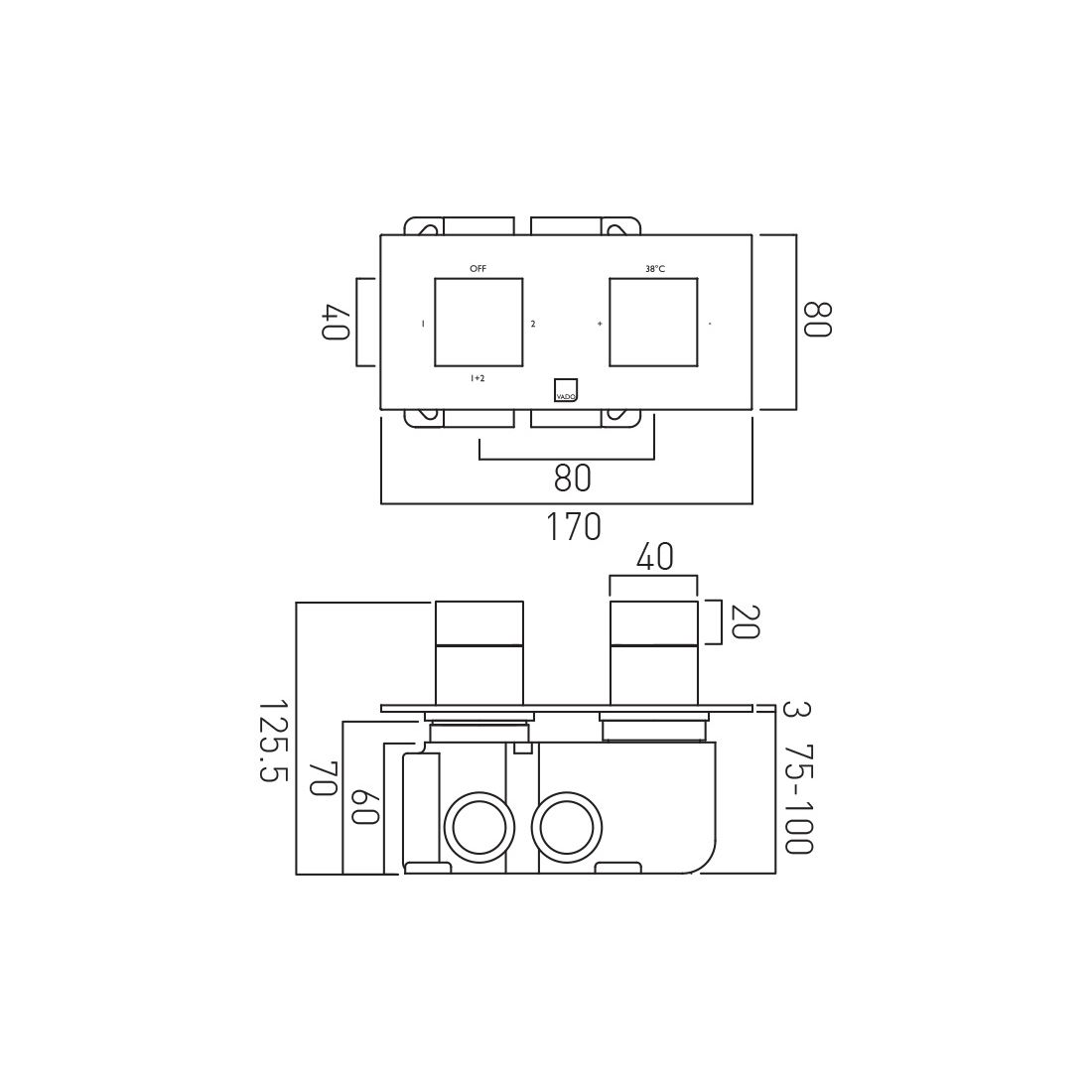 Tablet Notion 2 Outlet 2 Handle Concealed Thermostatic Valve Horizontal